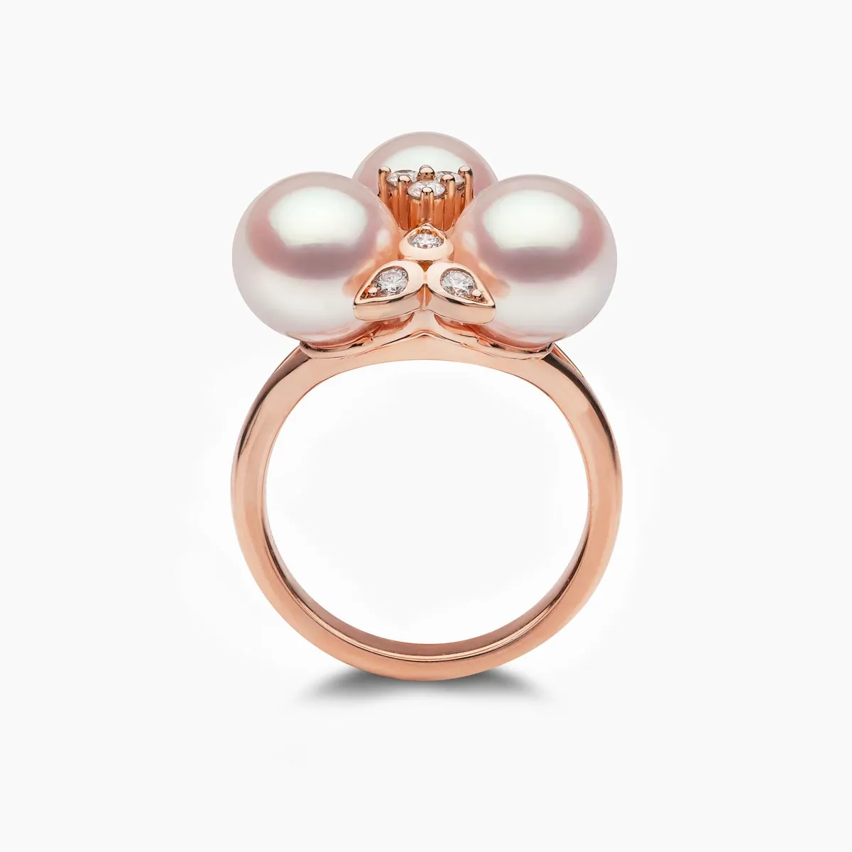 Raindrop 18K Gold Triple Akoya Pearl and Diamond Ring