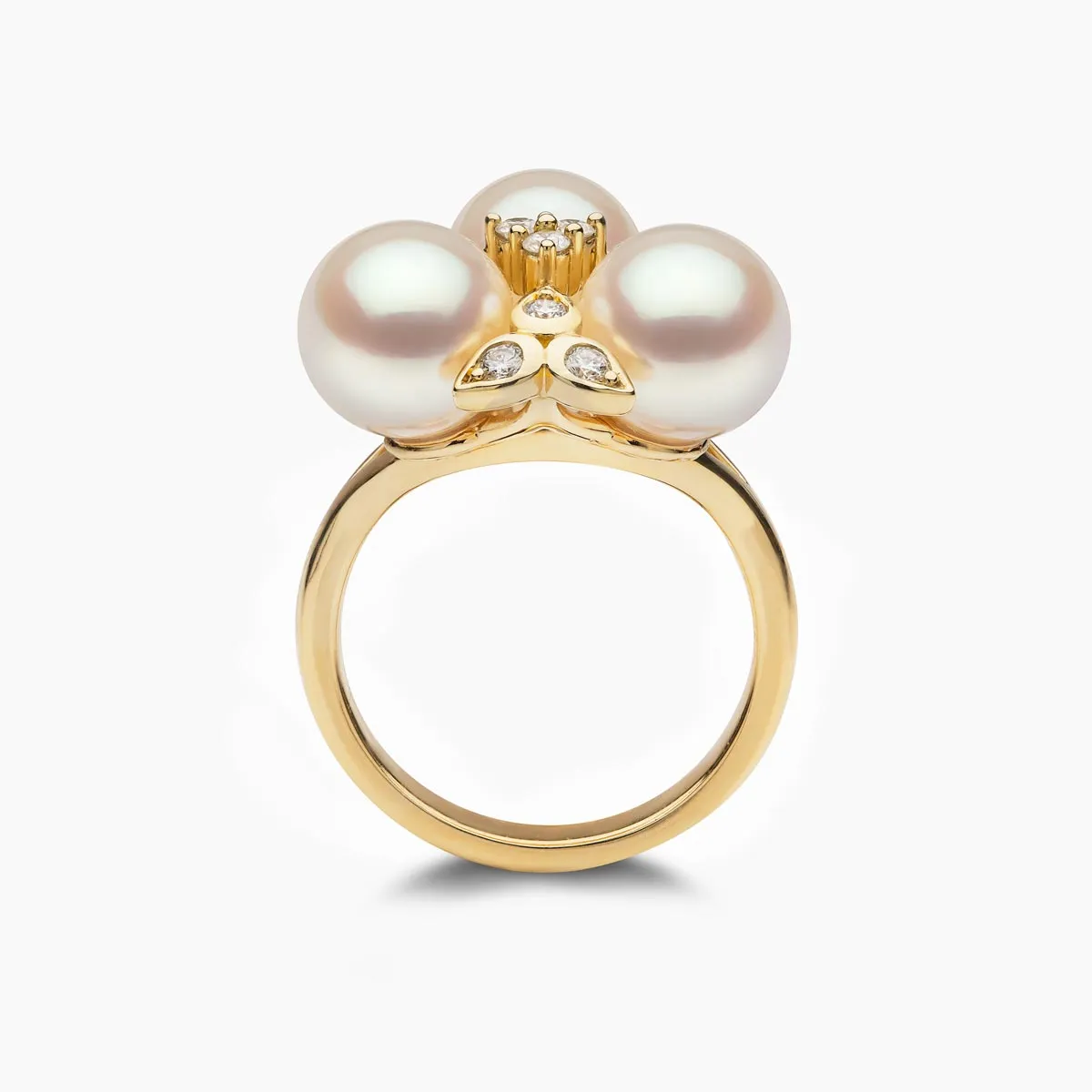 Raindrop 18K Gold Triple Akoya Pearl and Diamond Ring