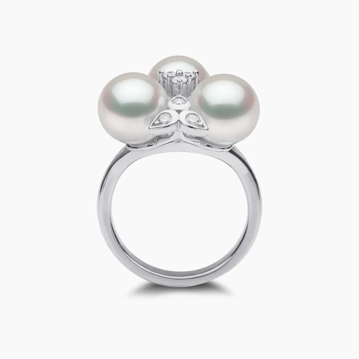 Raindrop 18K Gold Triple Akoya Pearl and Diamond Ring