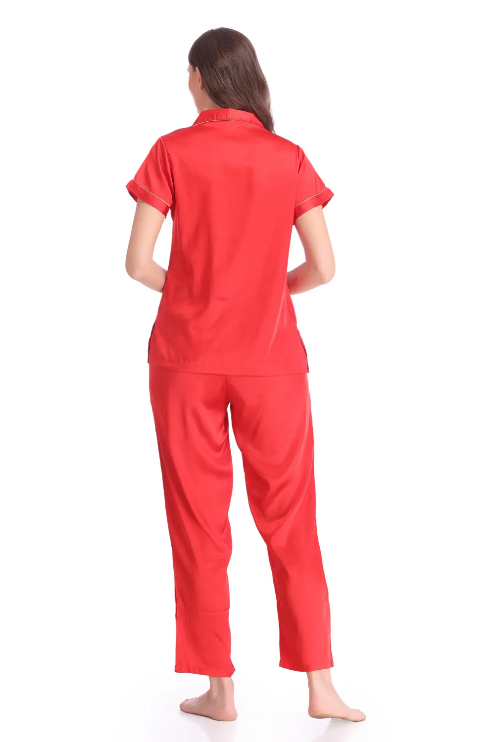 Red satin Classic collar Night suit
