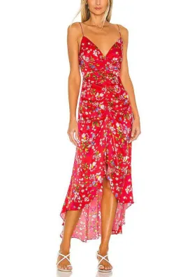 Red Sofia Floral Print Midi Dress