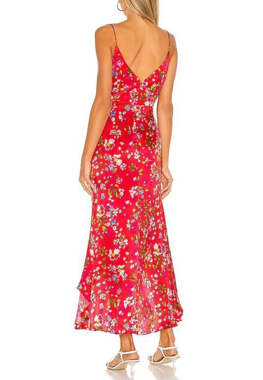 Red Sofia Floral Print Midi Dress