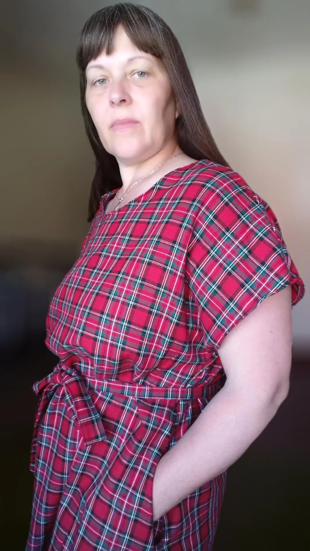 Relaxed Fit T Shirt Dress - Red Tartan UK 16