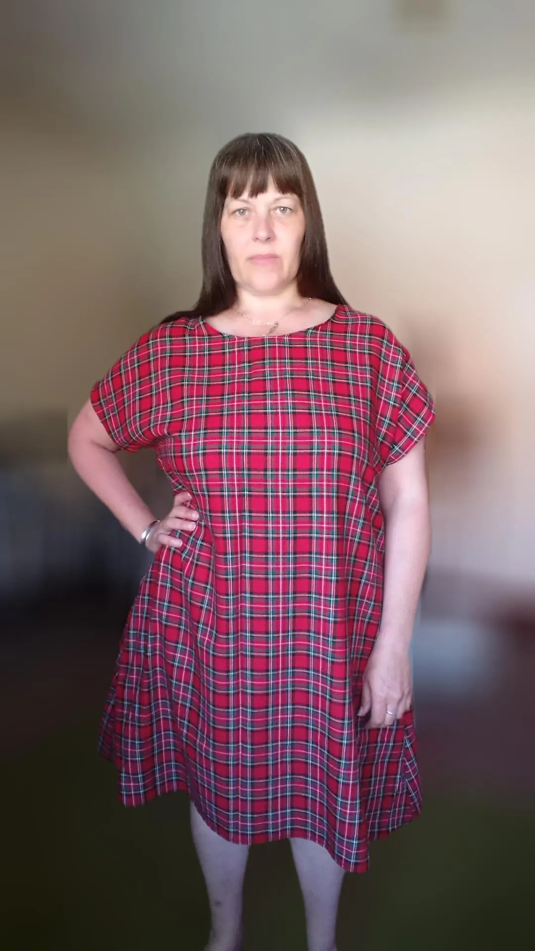 Relaxed Fit T Shirt Dress - Red Tartan UK 16