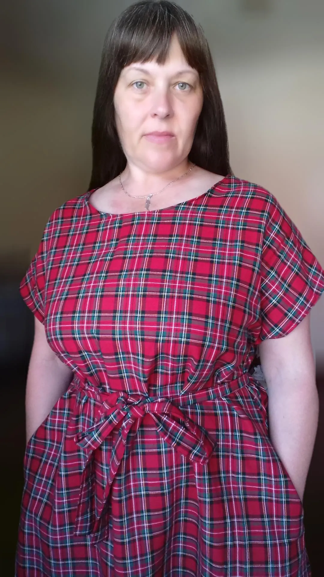 Relaxed Fit T Shirt Dress - Red Tartan UK 16
