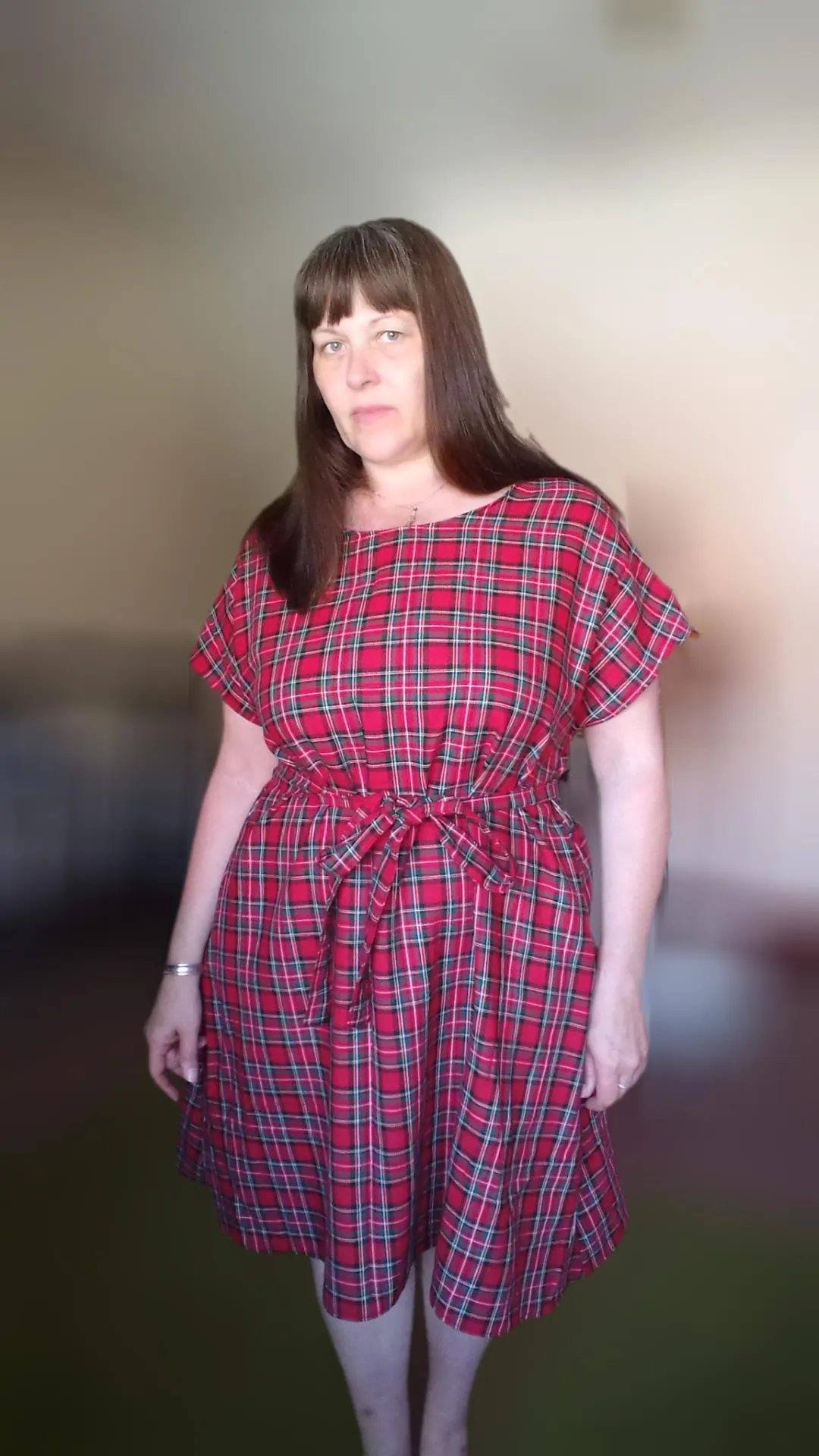 Relaxed Fit T Shirt Dress - Red Tartan UK 16