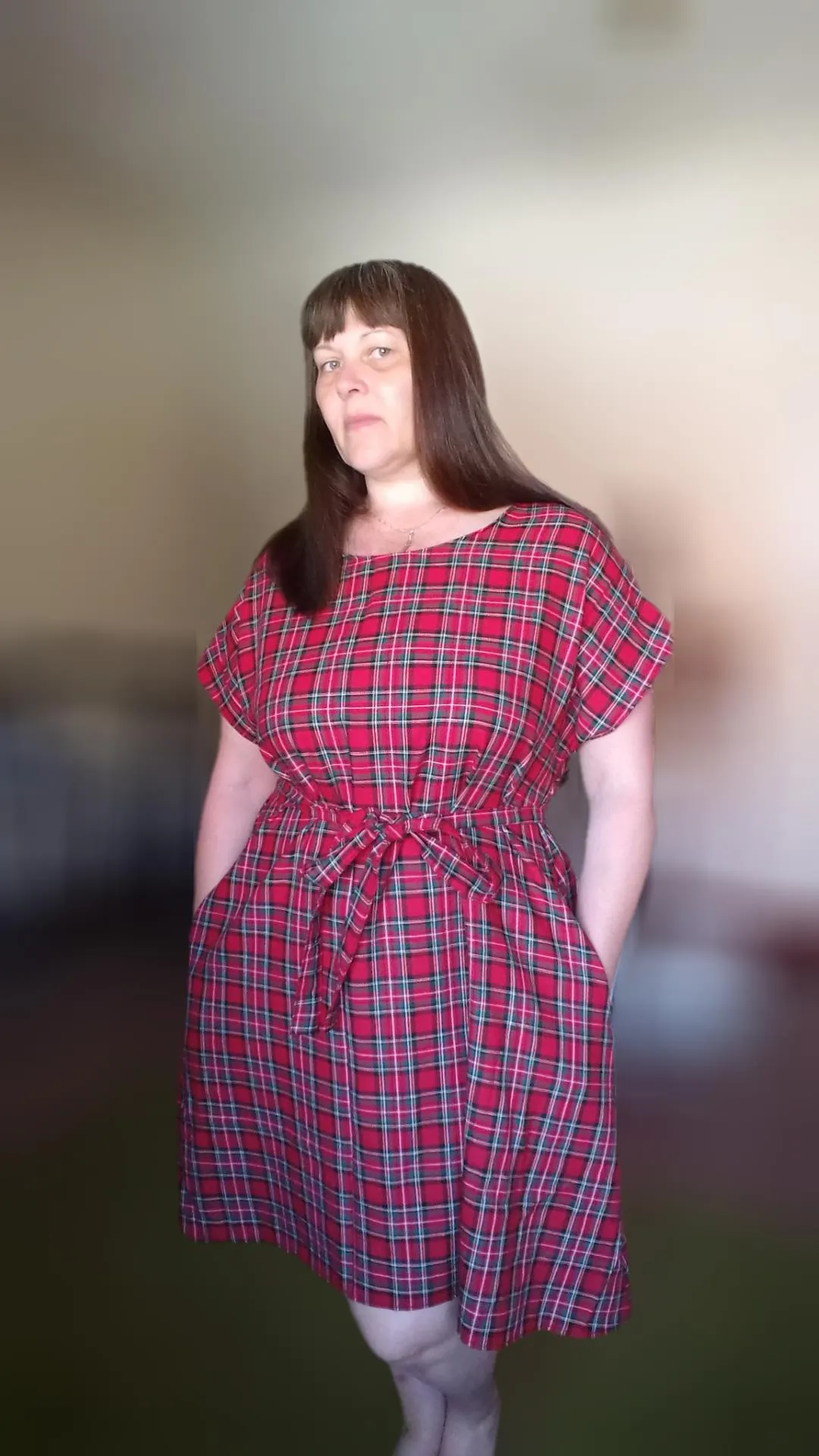 Relaxed Fit T Shirt Dress - Red Tartan UK 16
