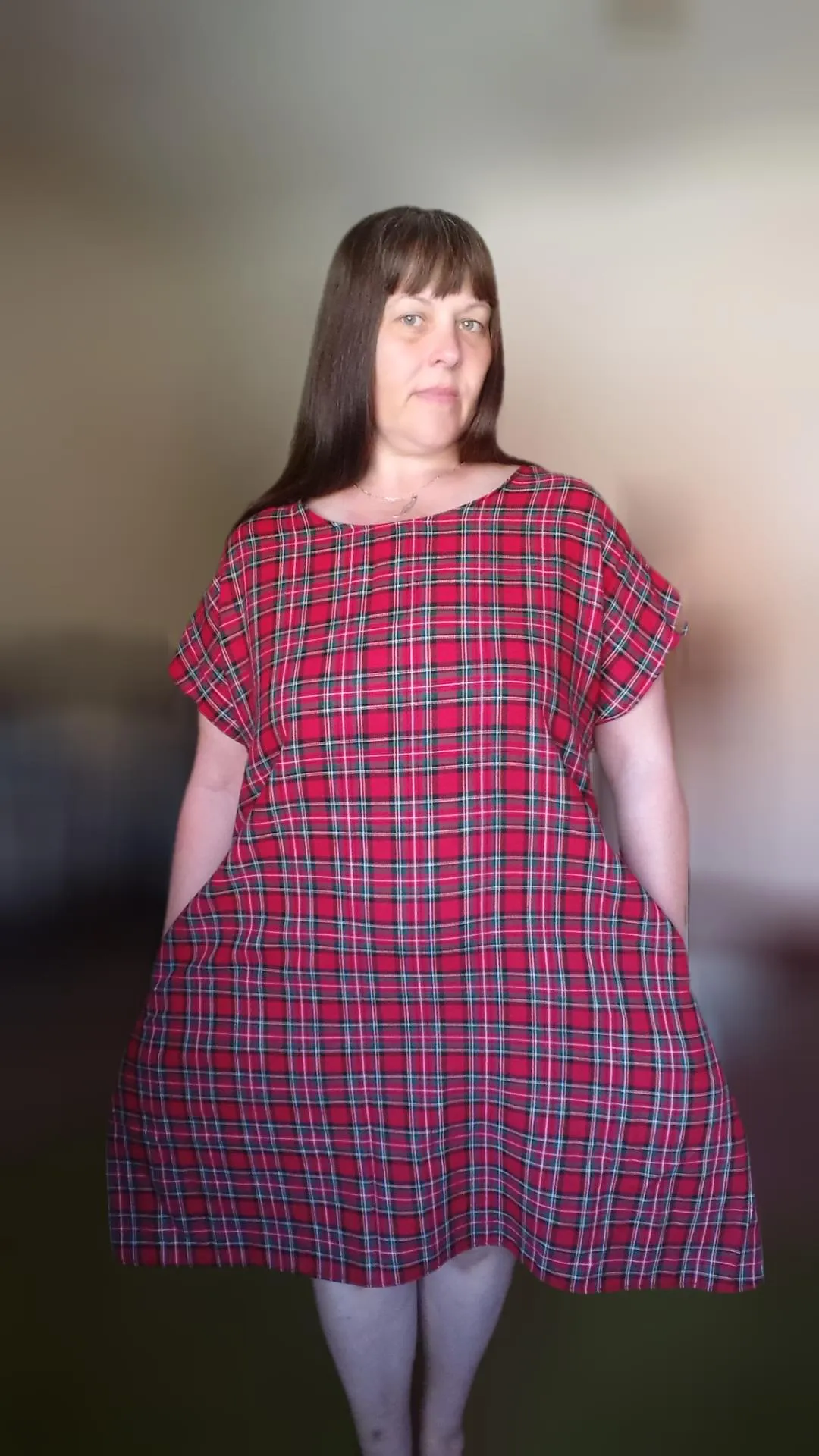 Relaxed Fit T Shirt Dress - Red Tartan UK 16