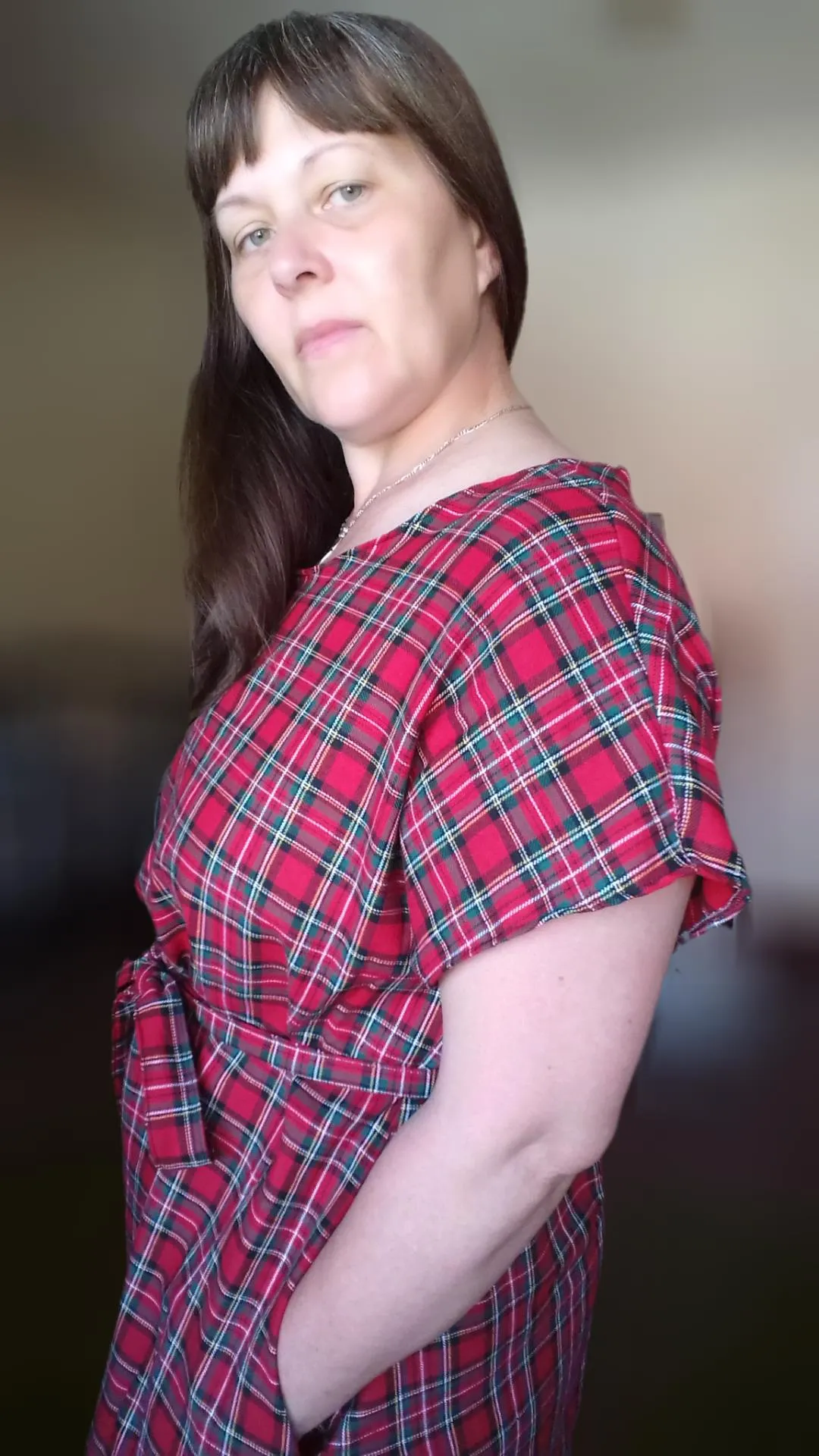 Relaxed Fit T Shirt Dress - Red Tartan UK 16