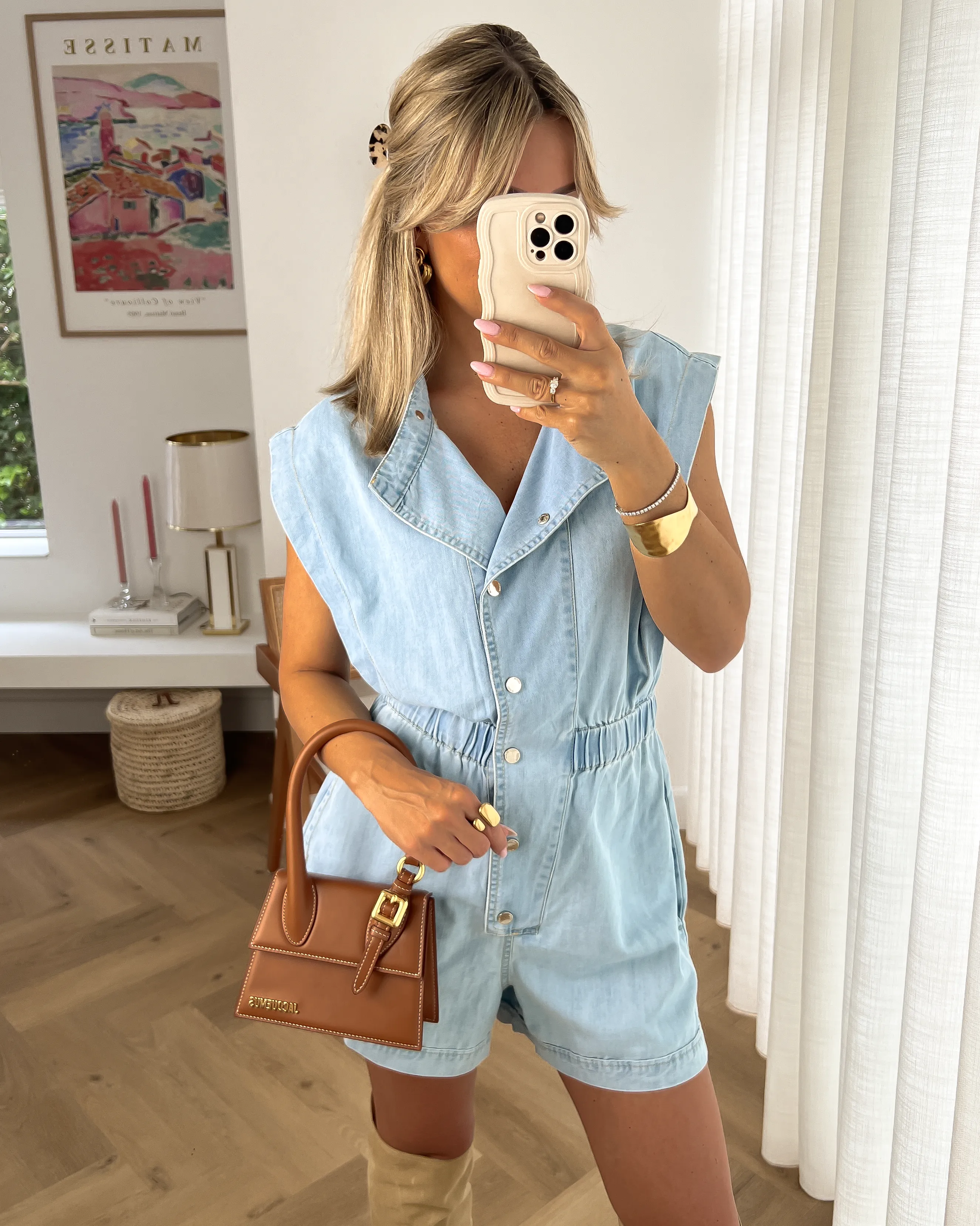 ROCKY - Denim Shoulder Playsuit in Blue