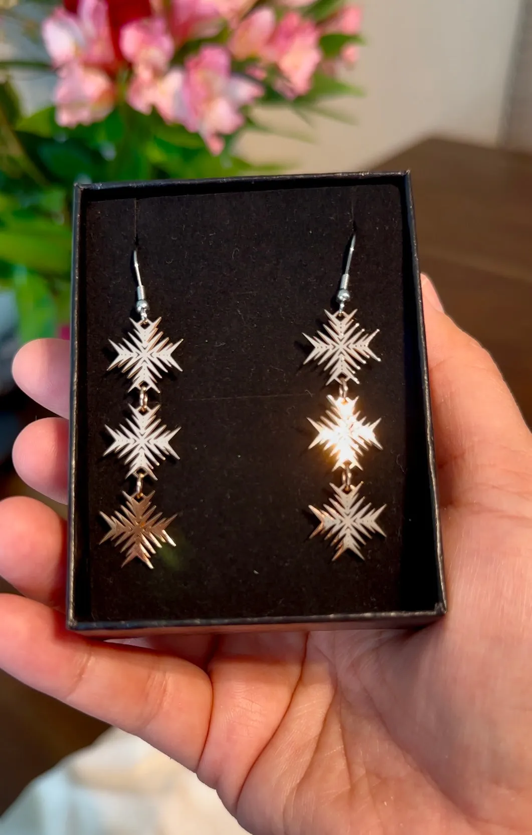 Rose Gold 3 Tier Star Earrings