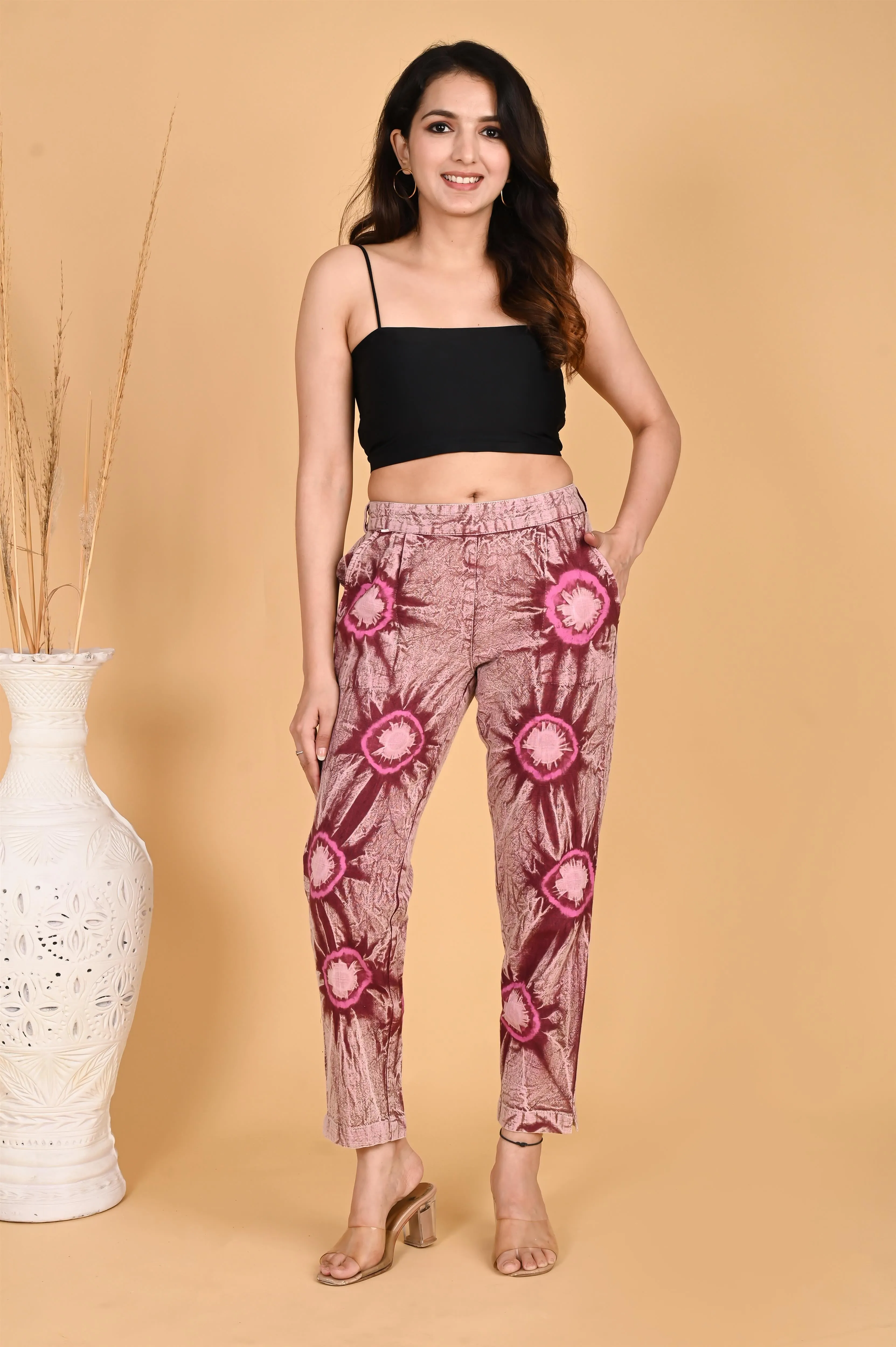 ROSE PINK BANDHEJ COTTON PANTS