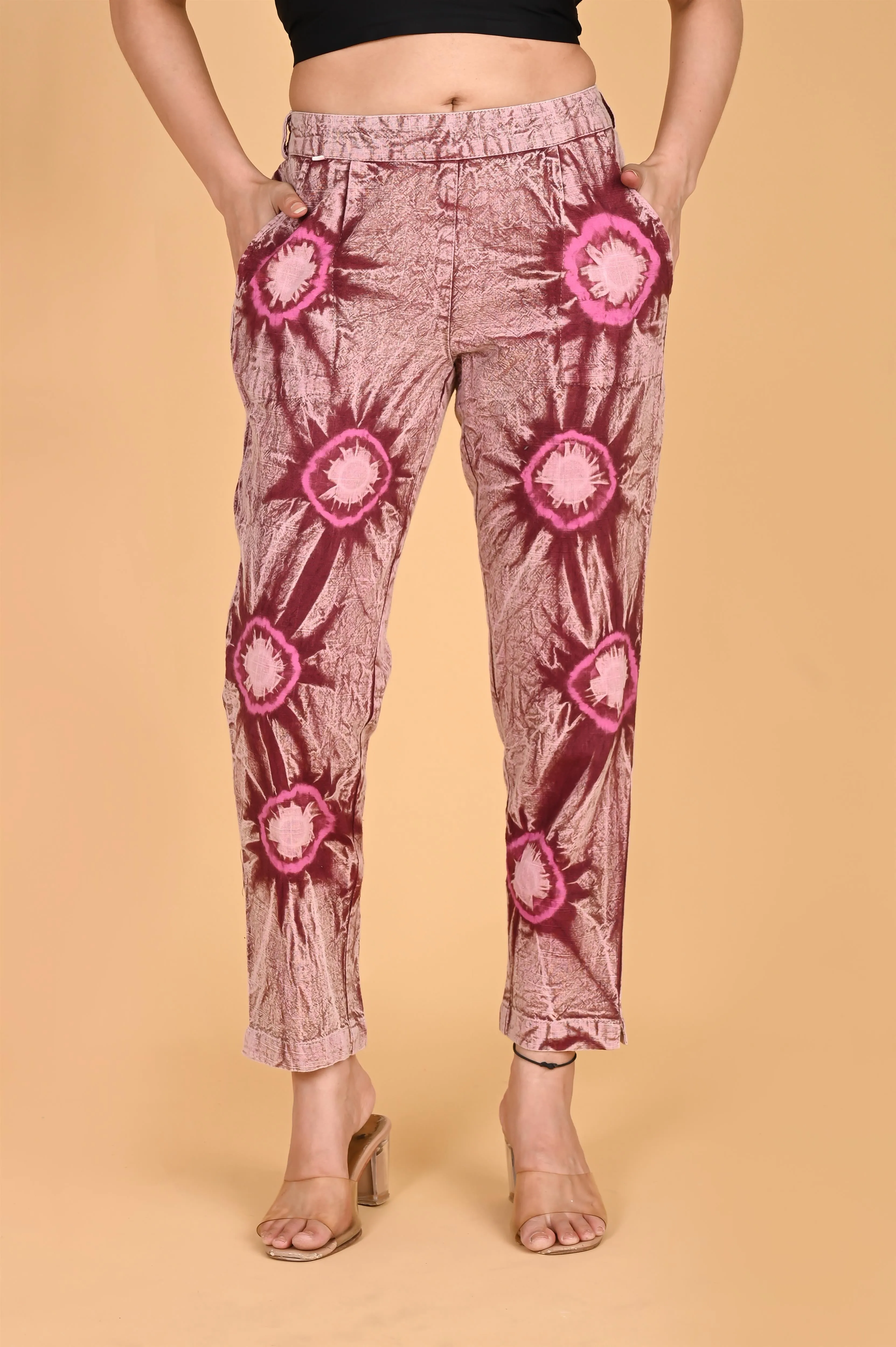 ROSE PINK BANDHEJ COTTON PANTS