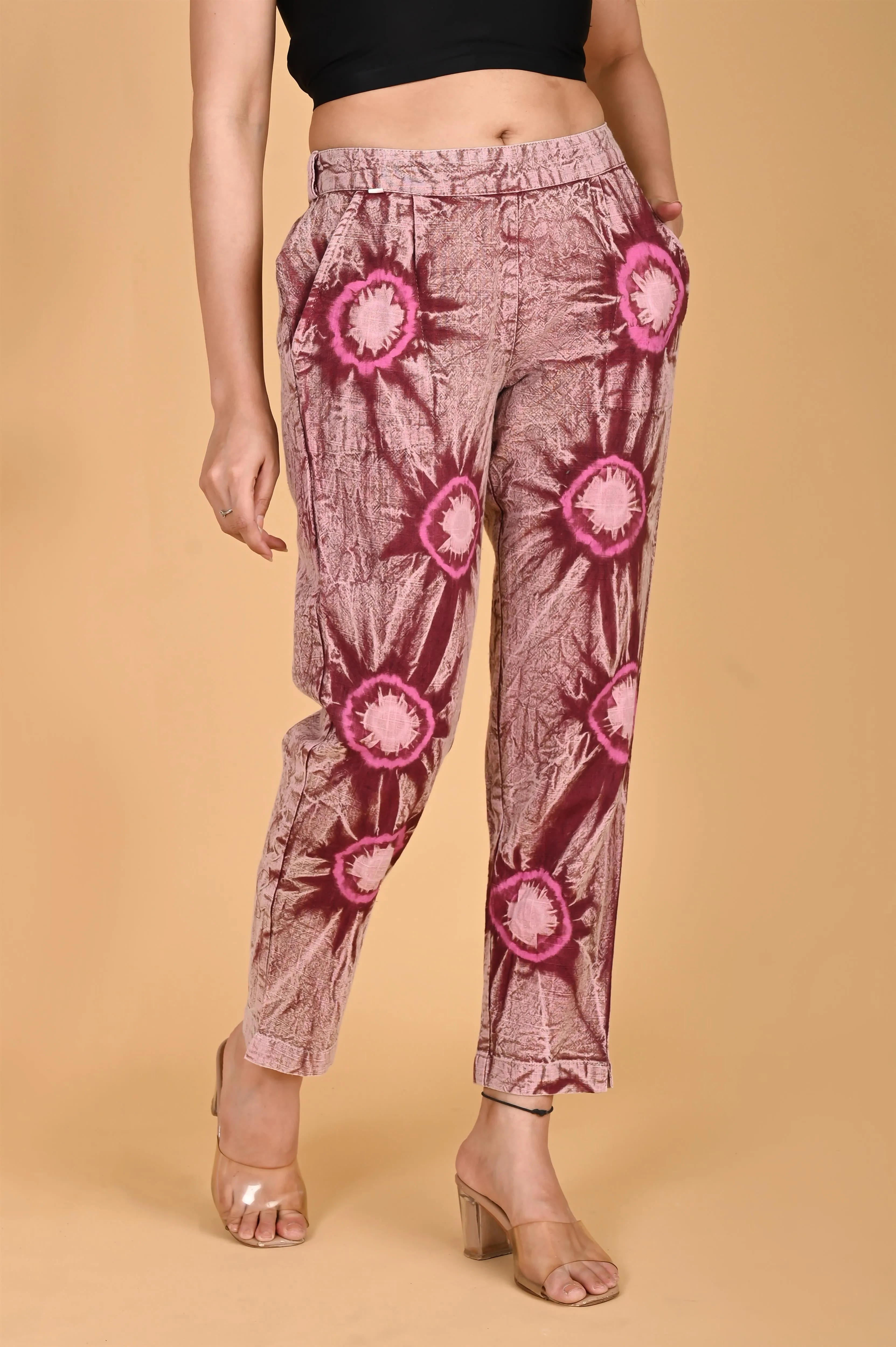 ROSE PINK BANDHEJ COTTON PANTS