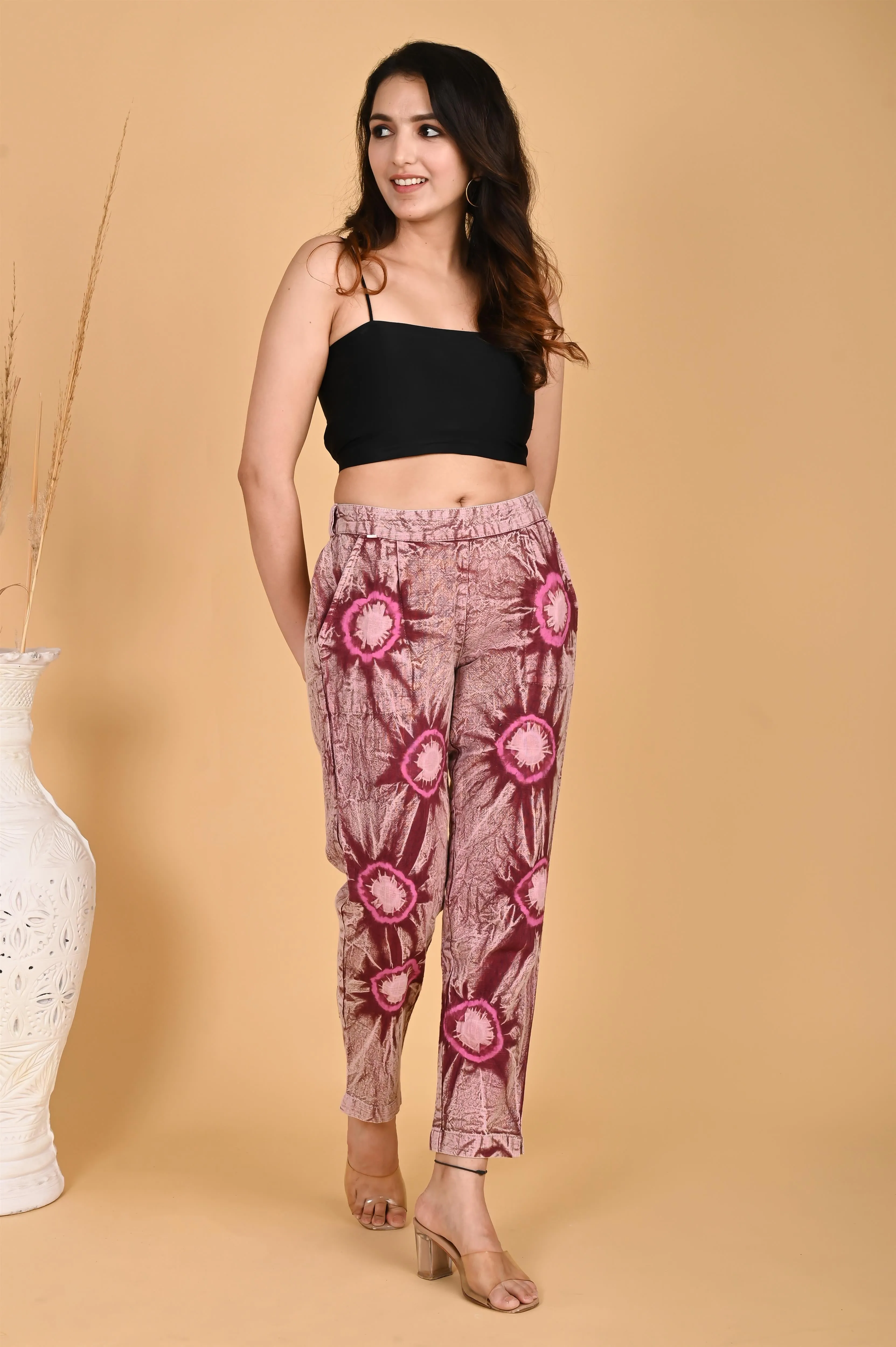 ROSE PINK BANDHEJ COTTON PANTS
