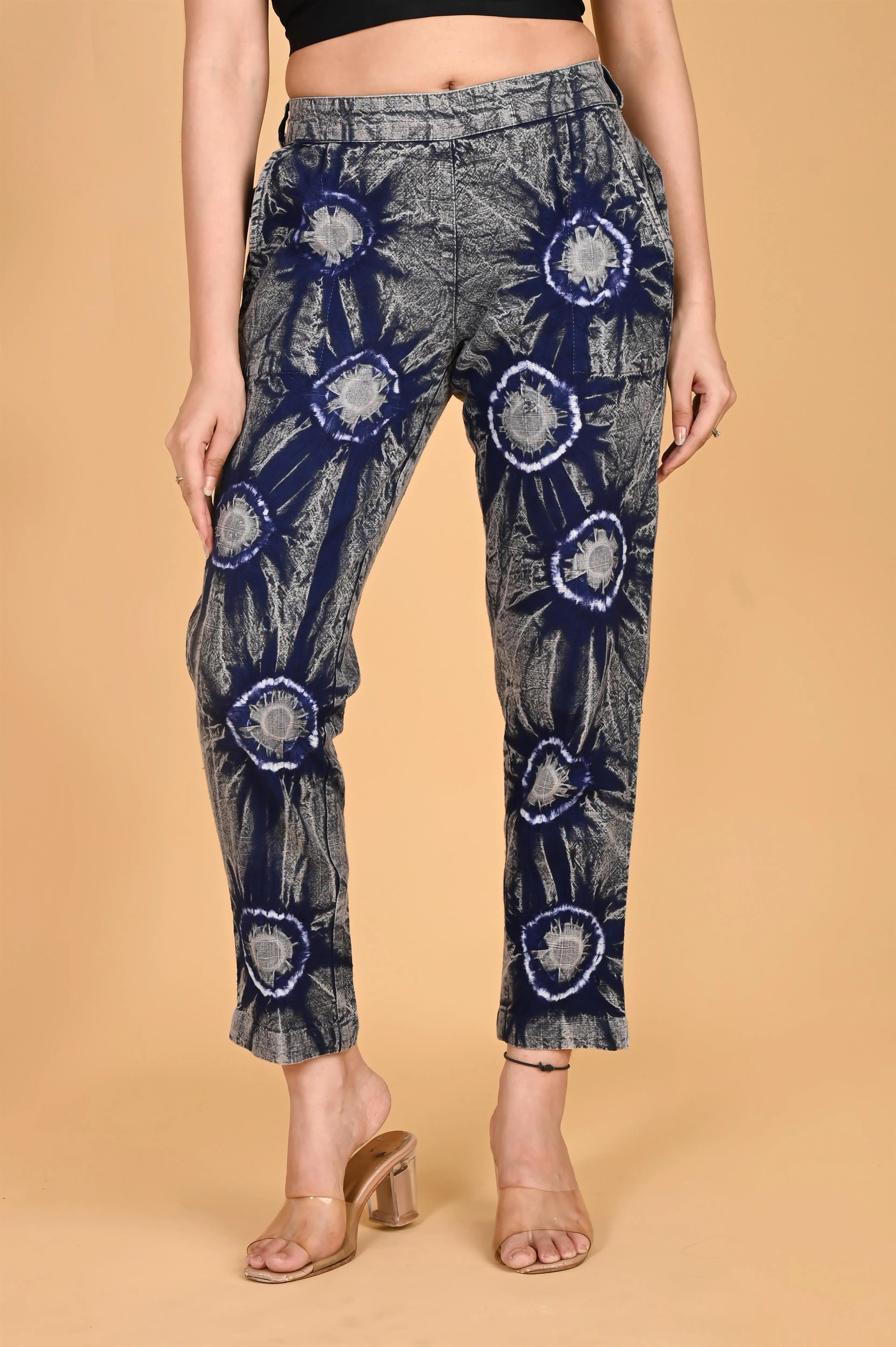 ROYAL BLUE BANDHEJ COTTON PANTS