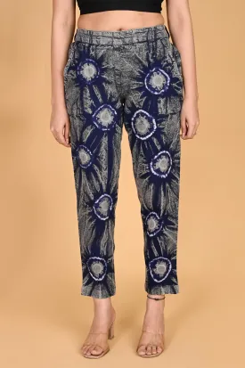 ROYAL BLUE BANDHEJ COTTON PANTS