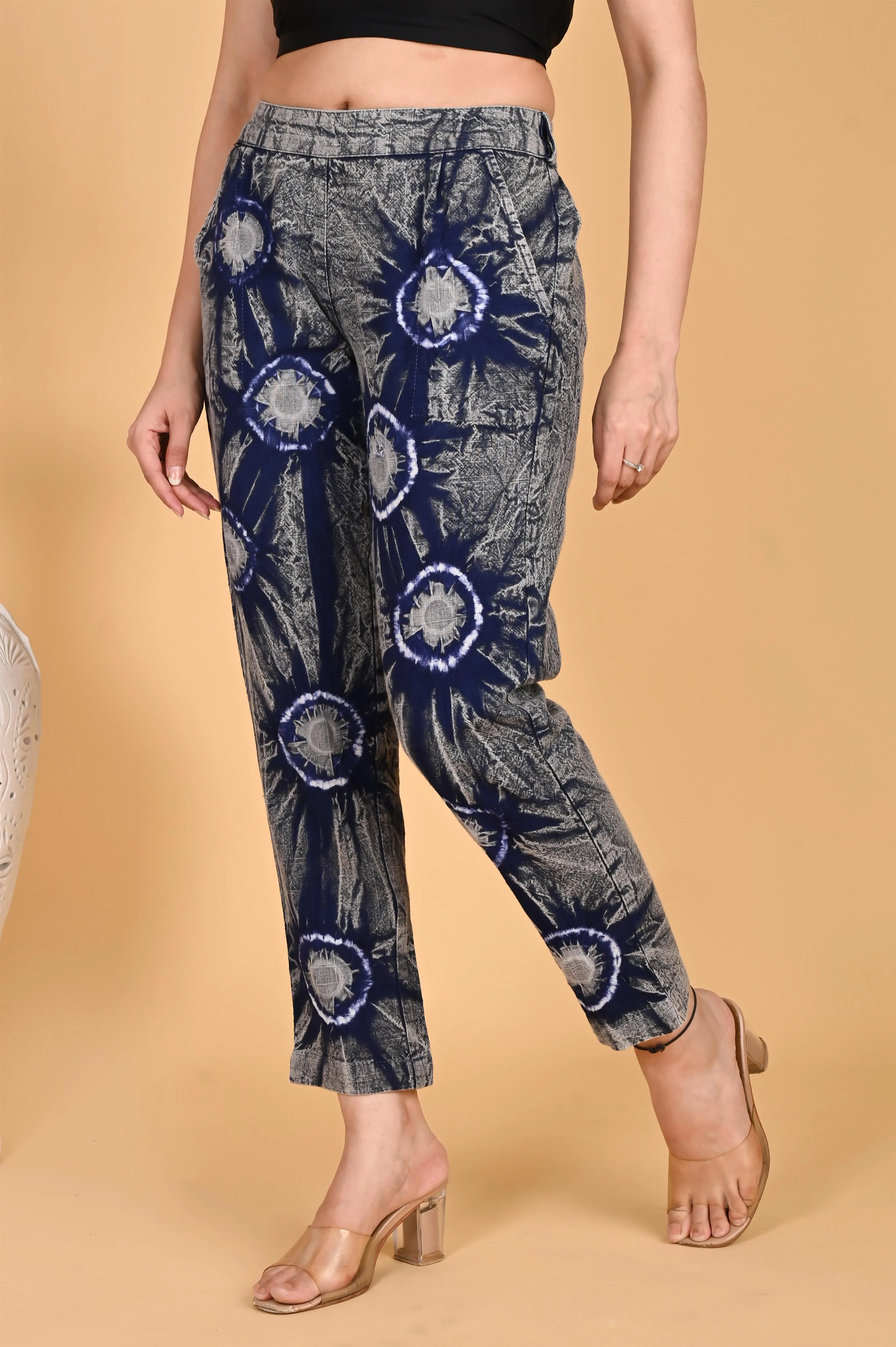 ROYAL BLUE BANDHEJ COTTON PANTS