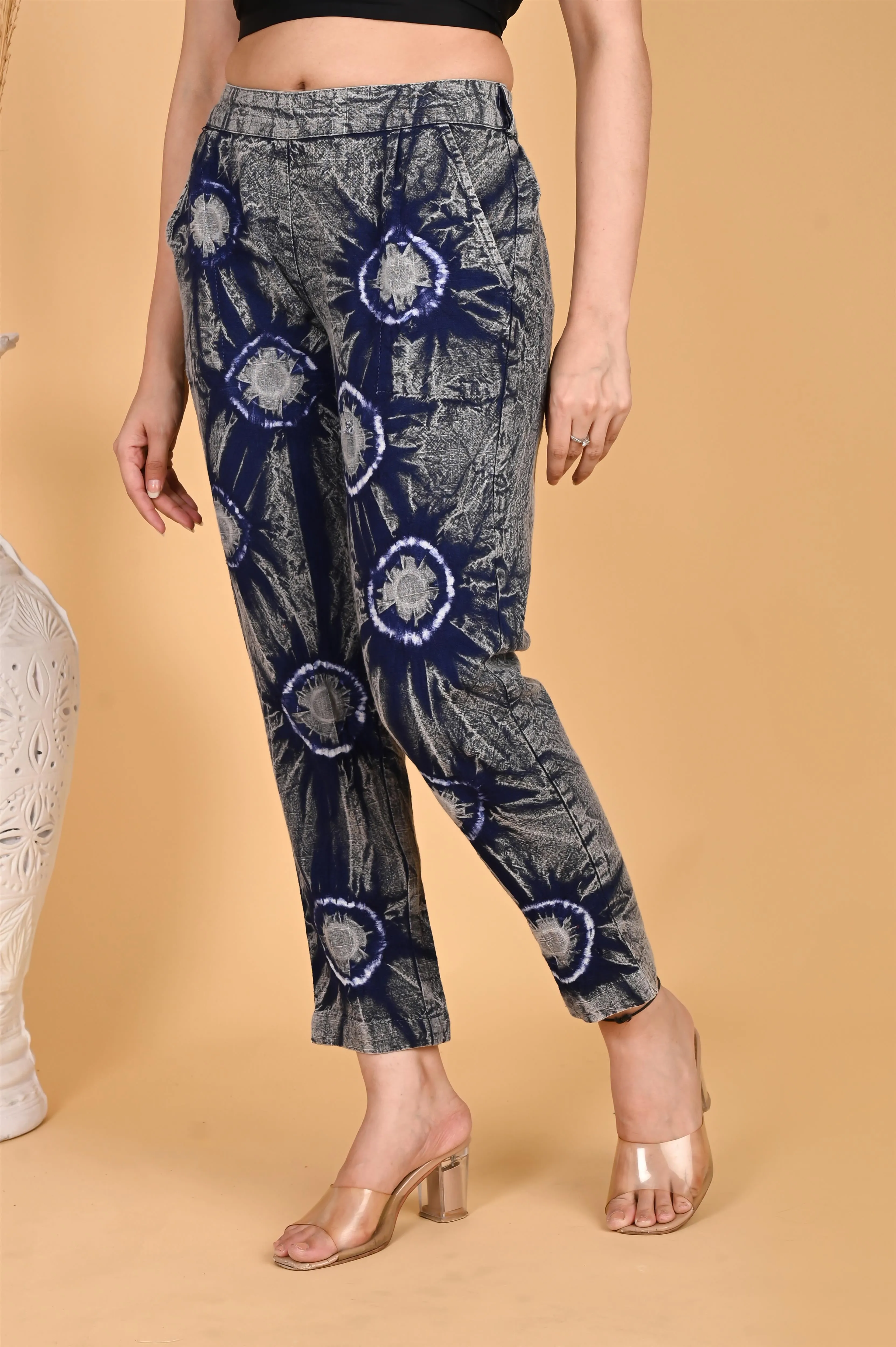 ROYAL BLUE BANDHEJ COTTON PANTS