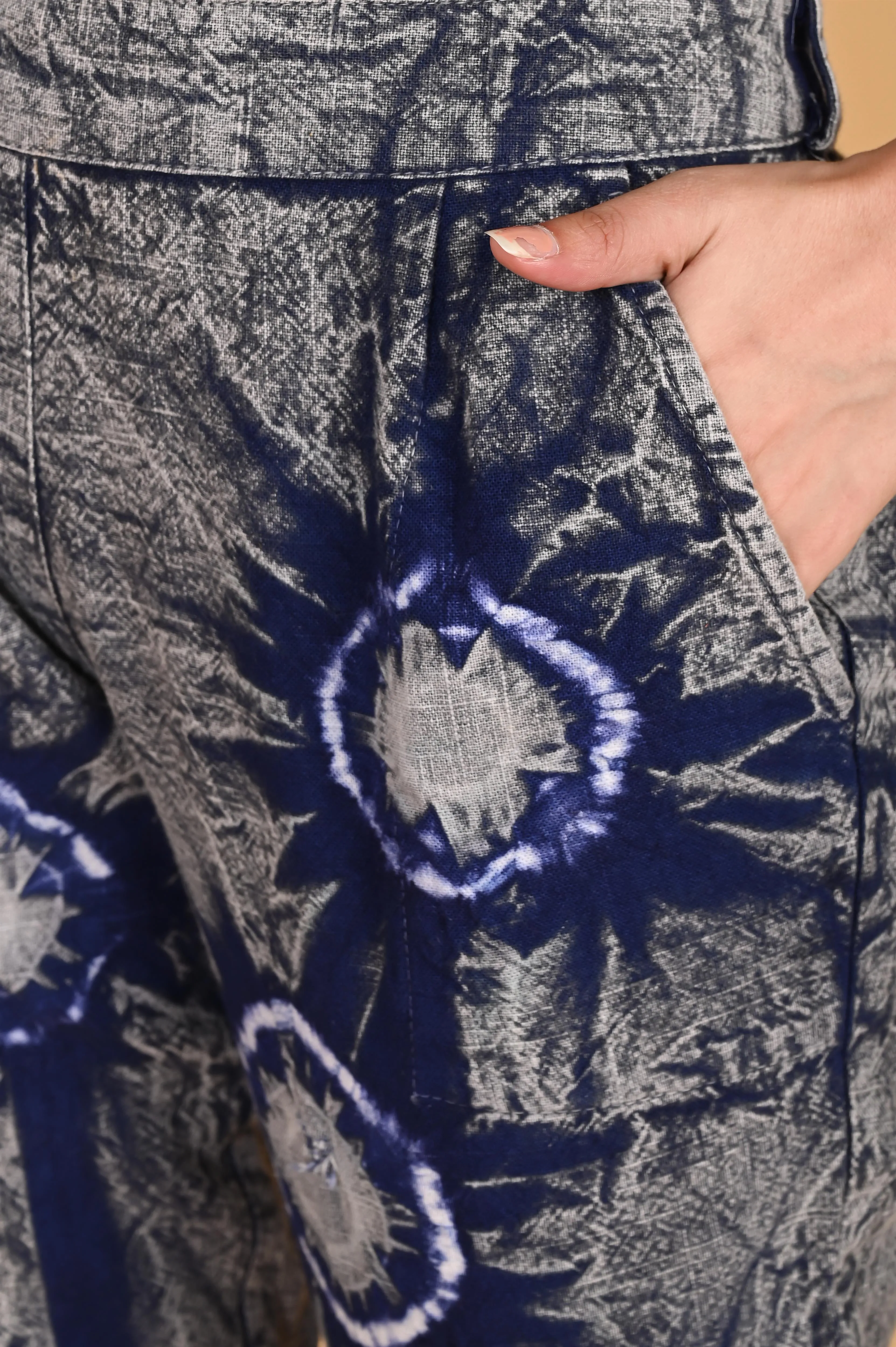ROYAL BLUE BANDHEJ COTTON PANTS