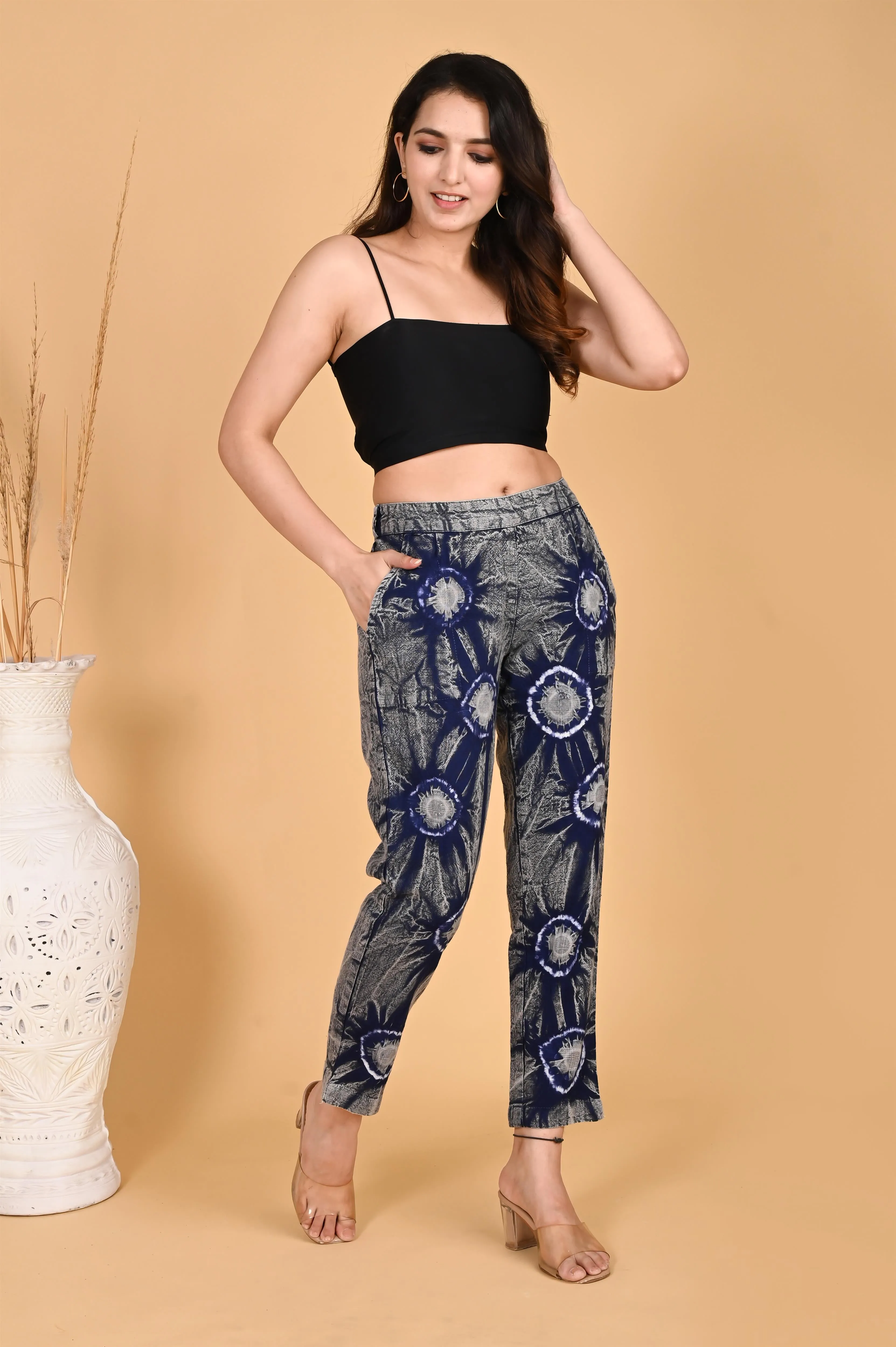 ROYAL BLUE BANDHEJ COTTON PANTS