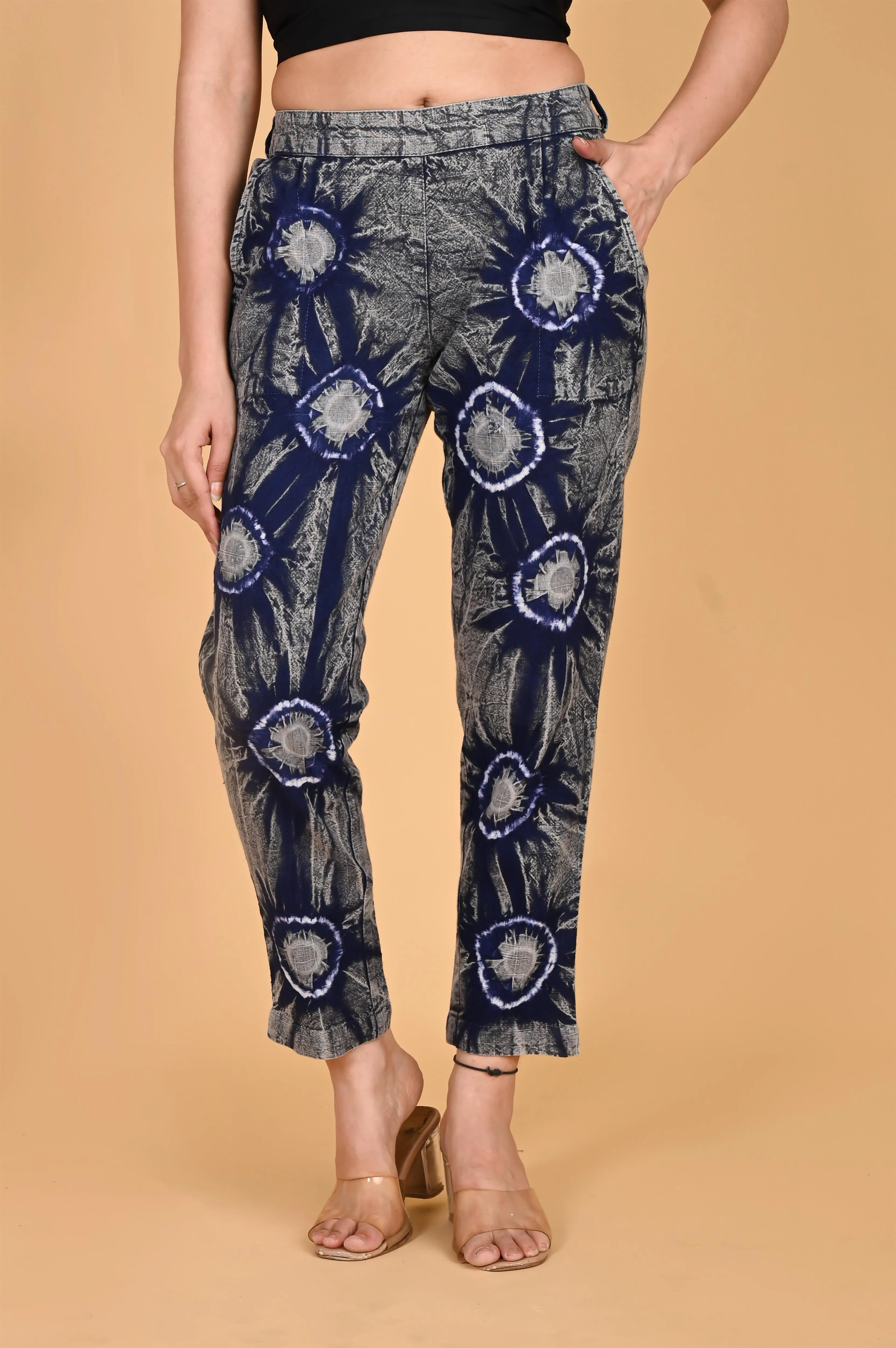 ROYAL BLUE BANDHEJ COTTON PANTS