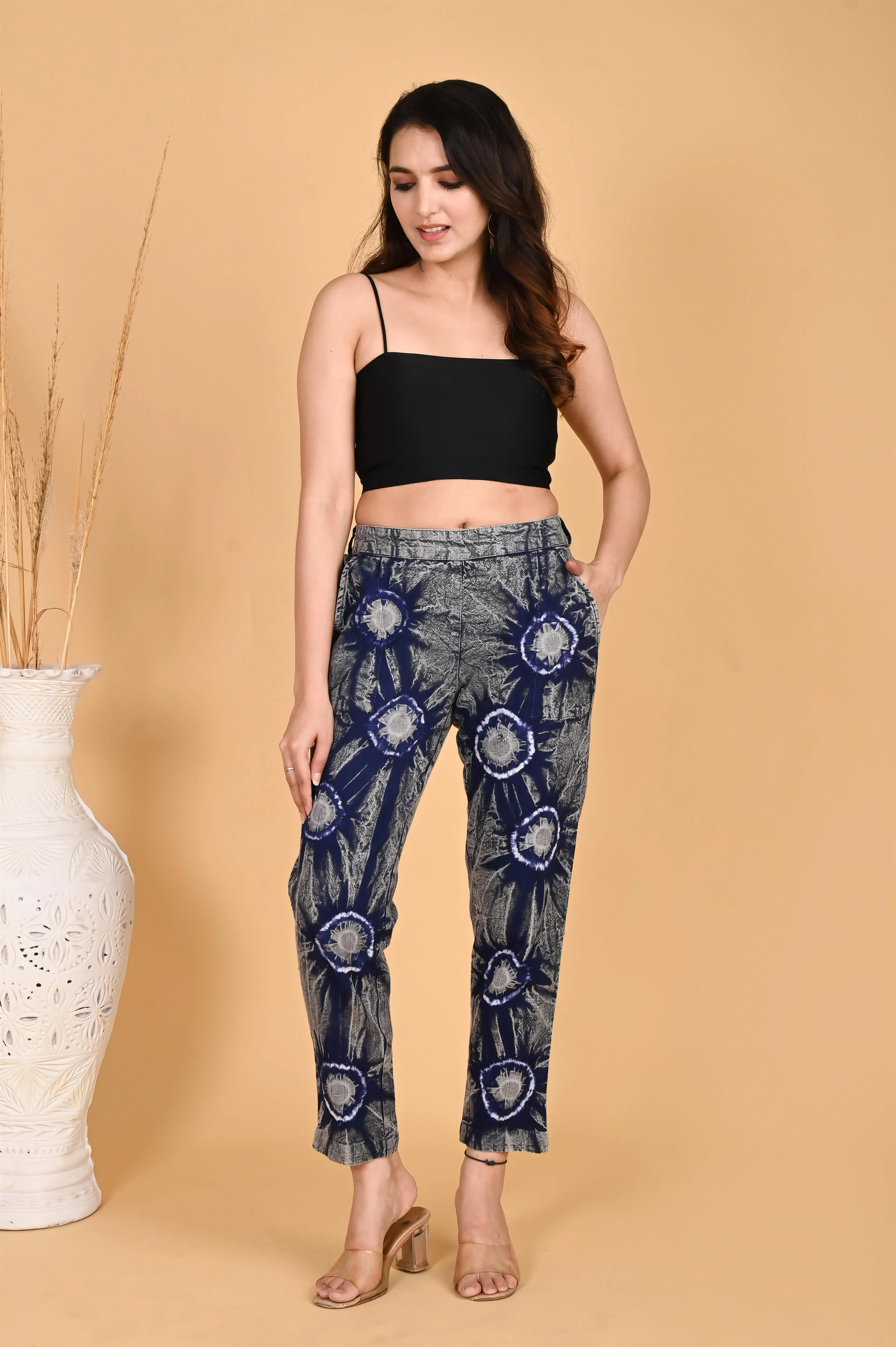 ROYAL BLUE BANDHEJ COTTON PANTS