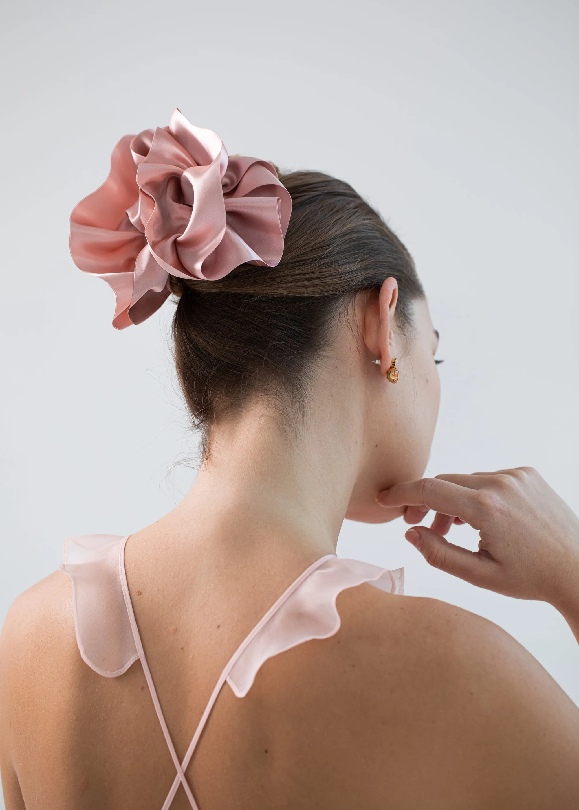 Satin Ruffle Jaw Clip -- Blush