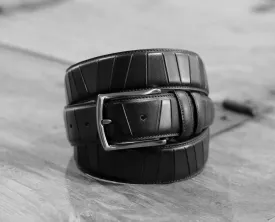 Scored Leather Belt Black