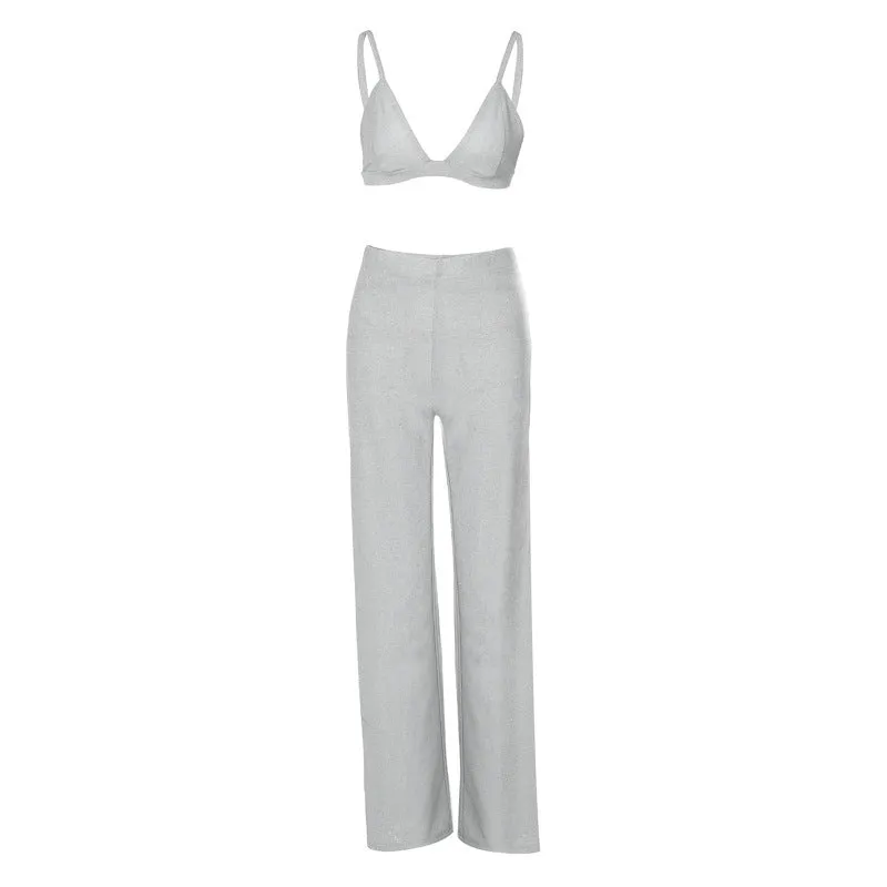 Spaghetti Straps Midriff-baring Vest Three-piece Slim-fit Trousers - PLEASE CHECK SIZE CHART FOR CORRECT MEASUREMENTS