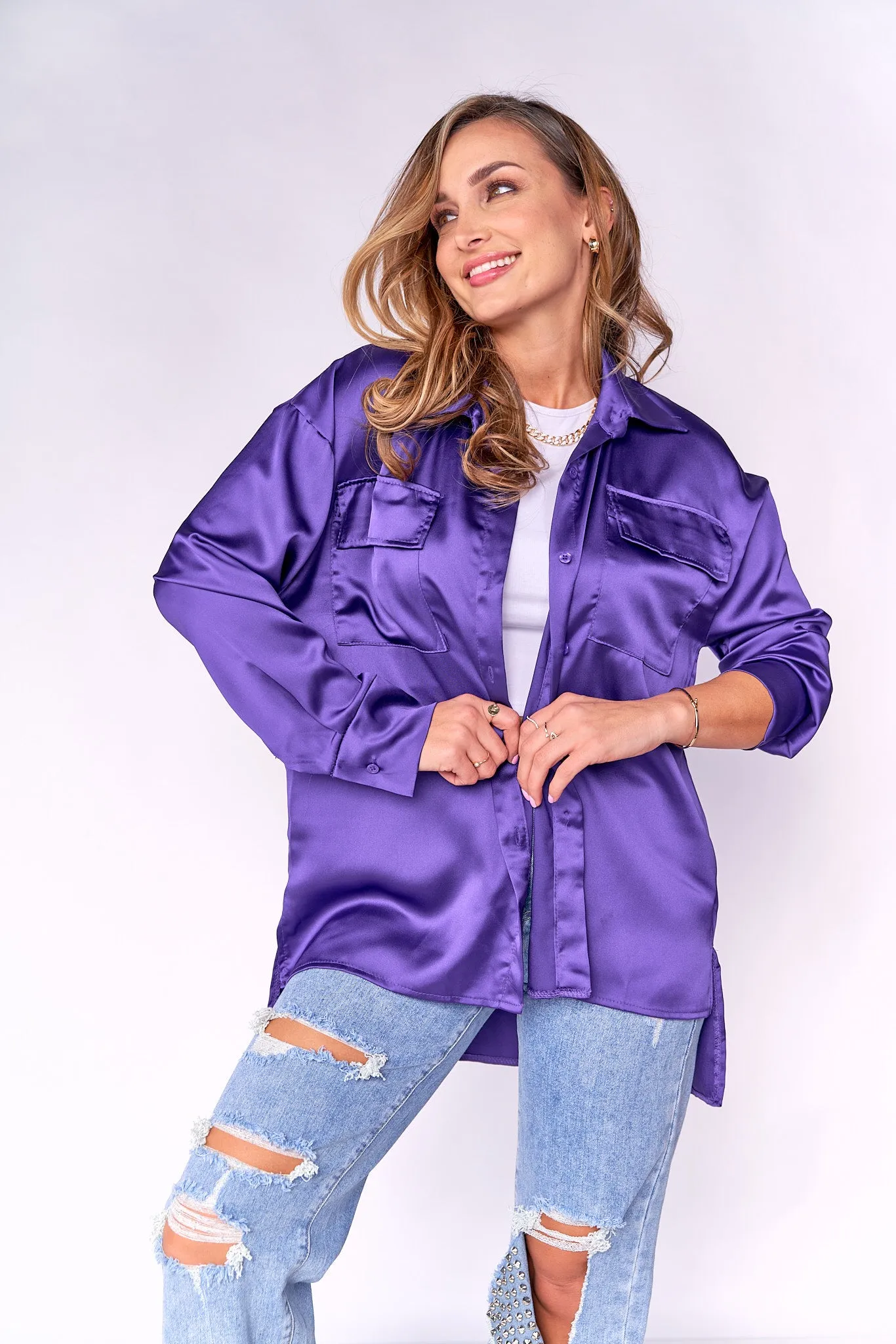 Spring Collared Satin Top