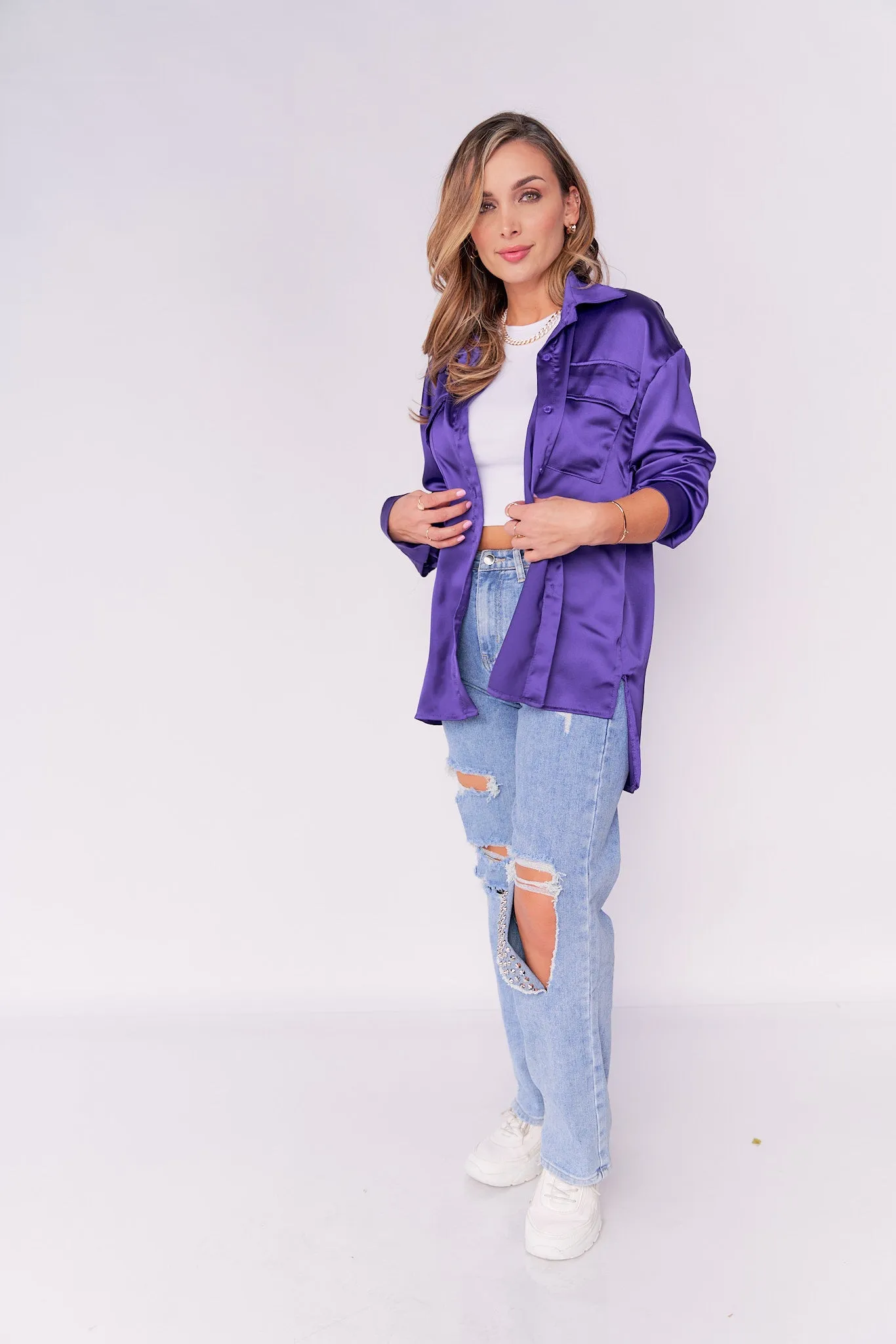 Spring Collared Satin Top