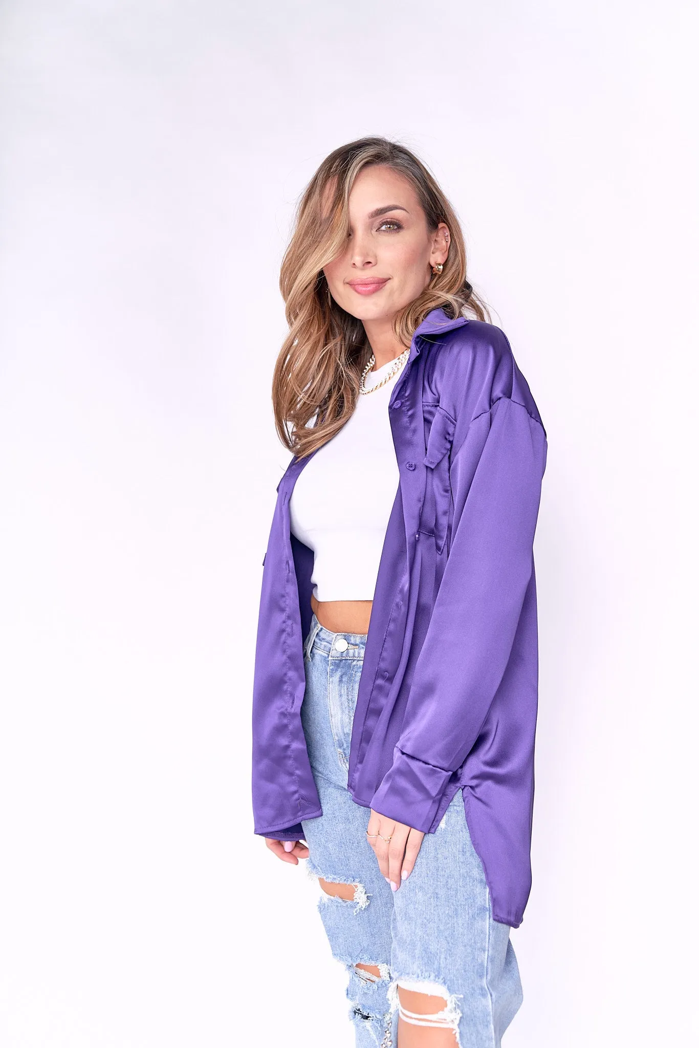 Spring Collared Satin Top