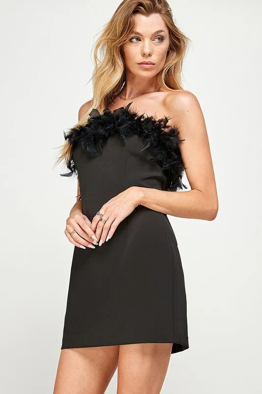 Strapless Feather Mini Dress