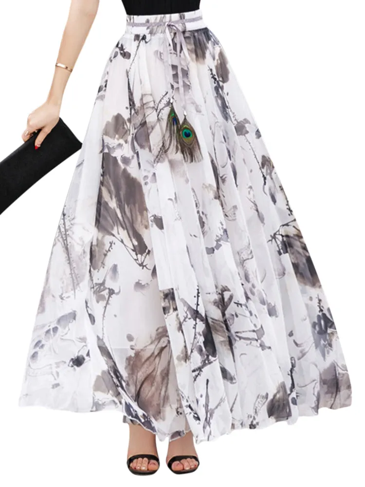 Summer Bohemian Floral Printed Beach Chiffon Maxi Skirts
