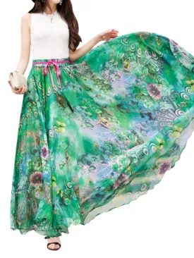 Summer Bohemian Floral Printed Beach Chiffon Maxi Skirts