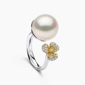 Sunrise 18K Gold South Sea Pearl Mini Flower Diamond Ring