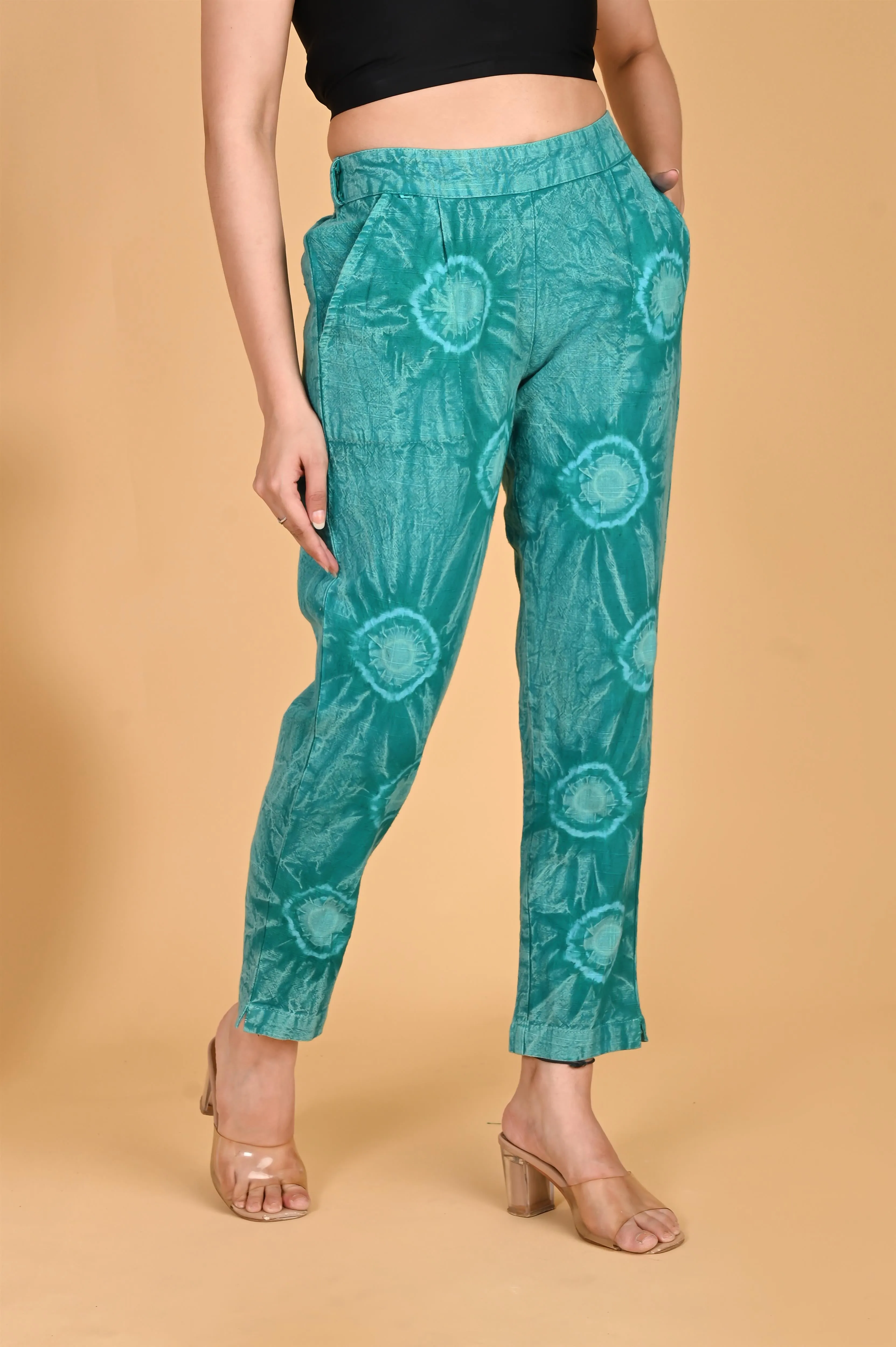 TURQUOISE BLUE BANDHEJ COTTON PANTS