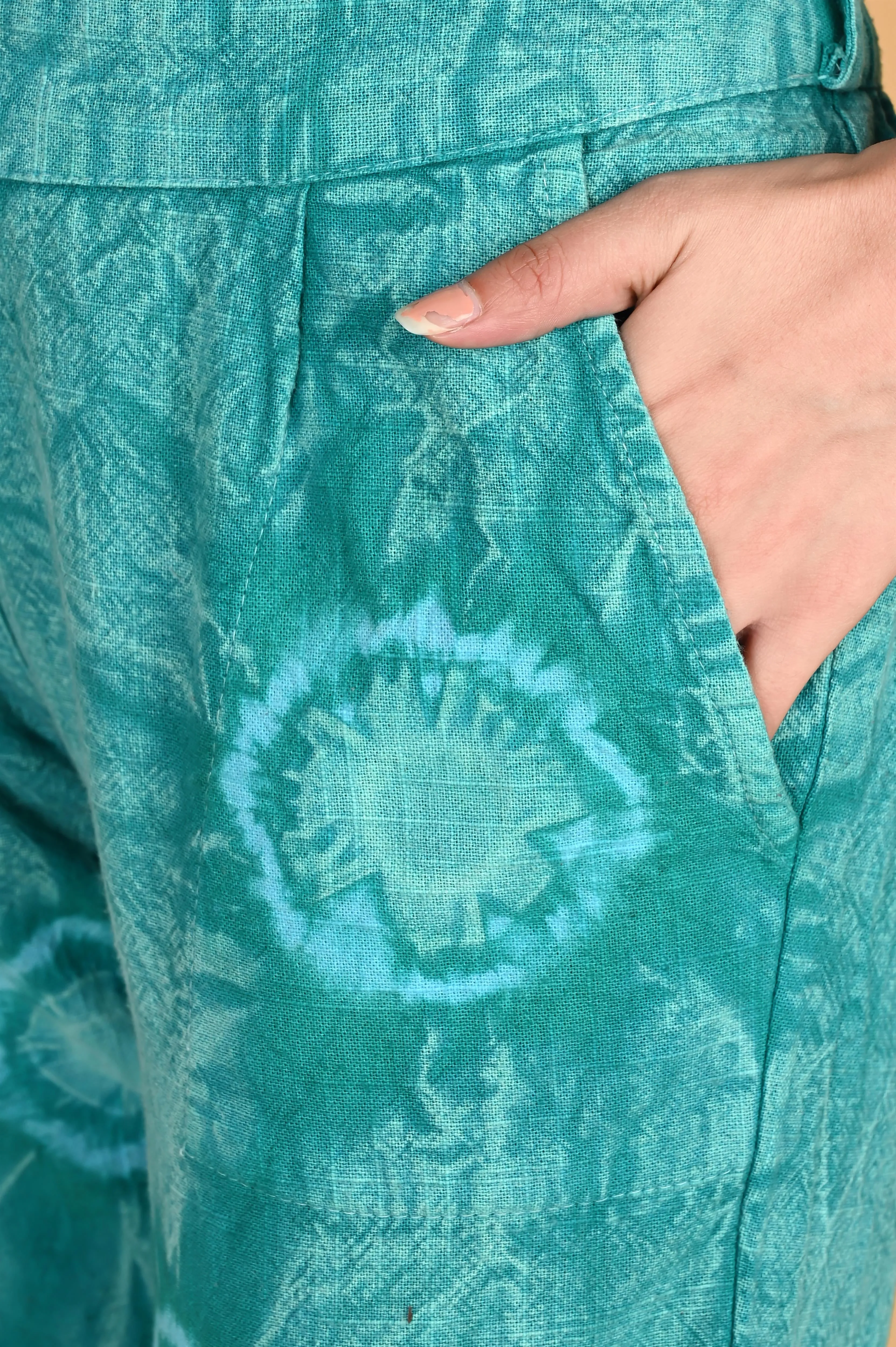 TURQUOISE BLUE BANDHEJ COTTON PANTS