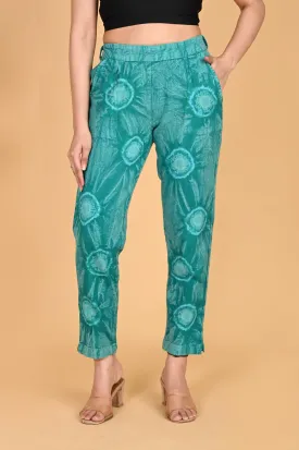 TURQUOISE BLUE BANDHEJ COTTON PANTS