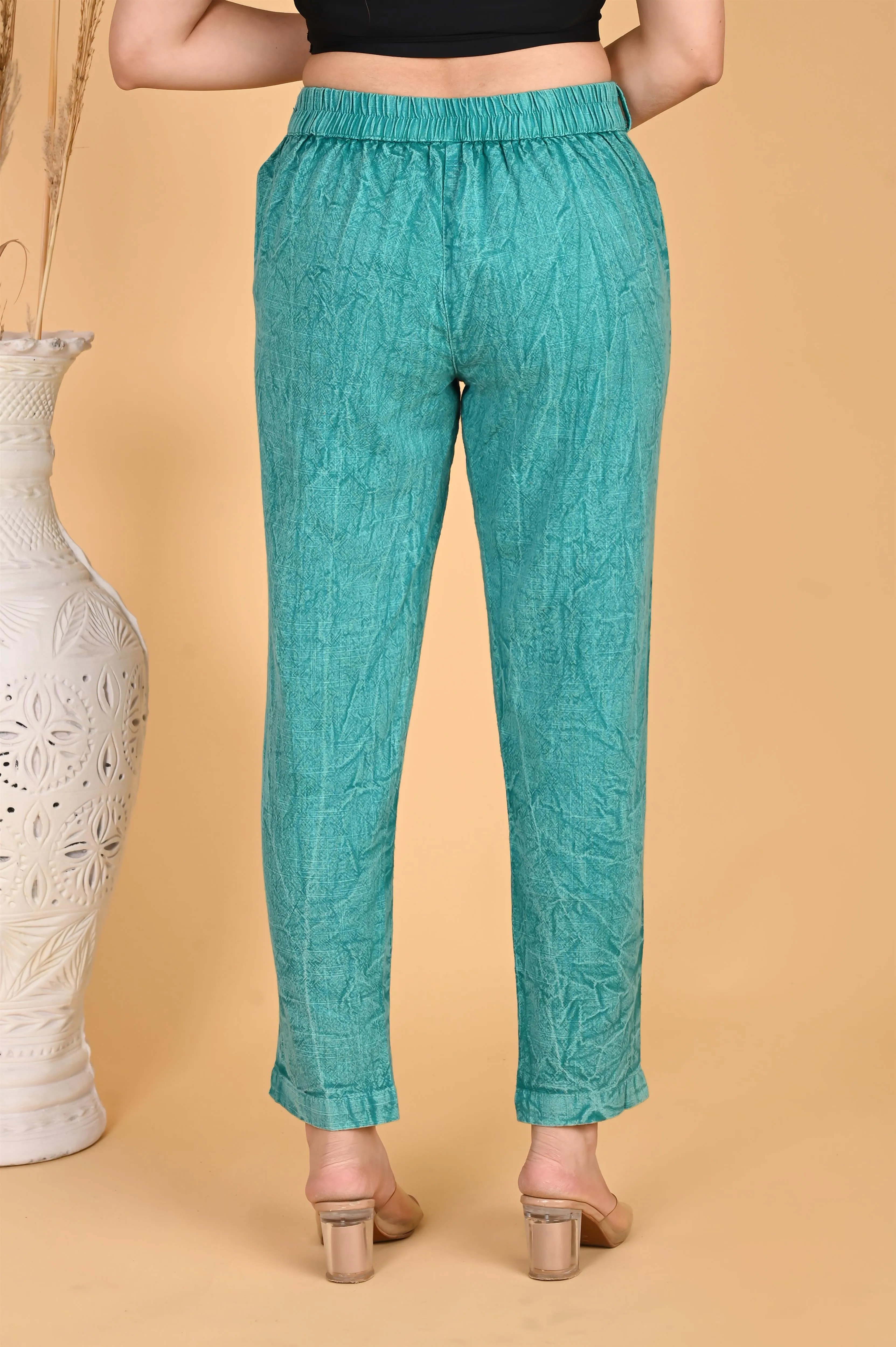 TURQUOISE BLUE BANDHEJ COTTON PANTS