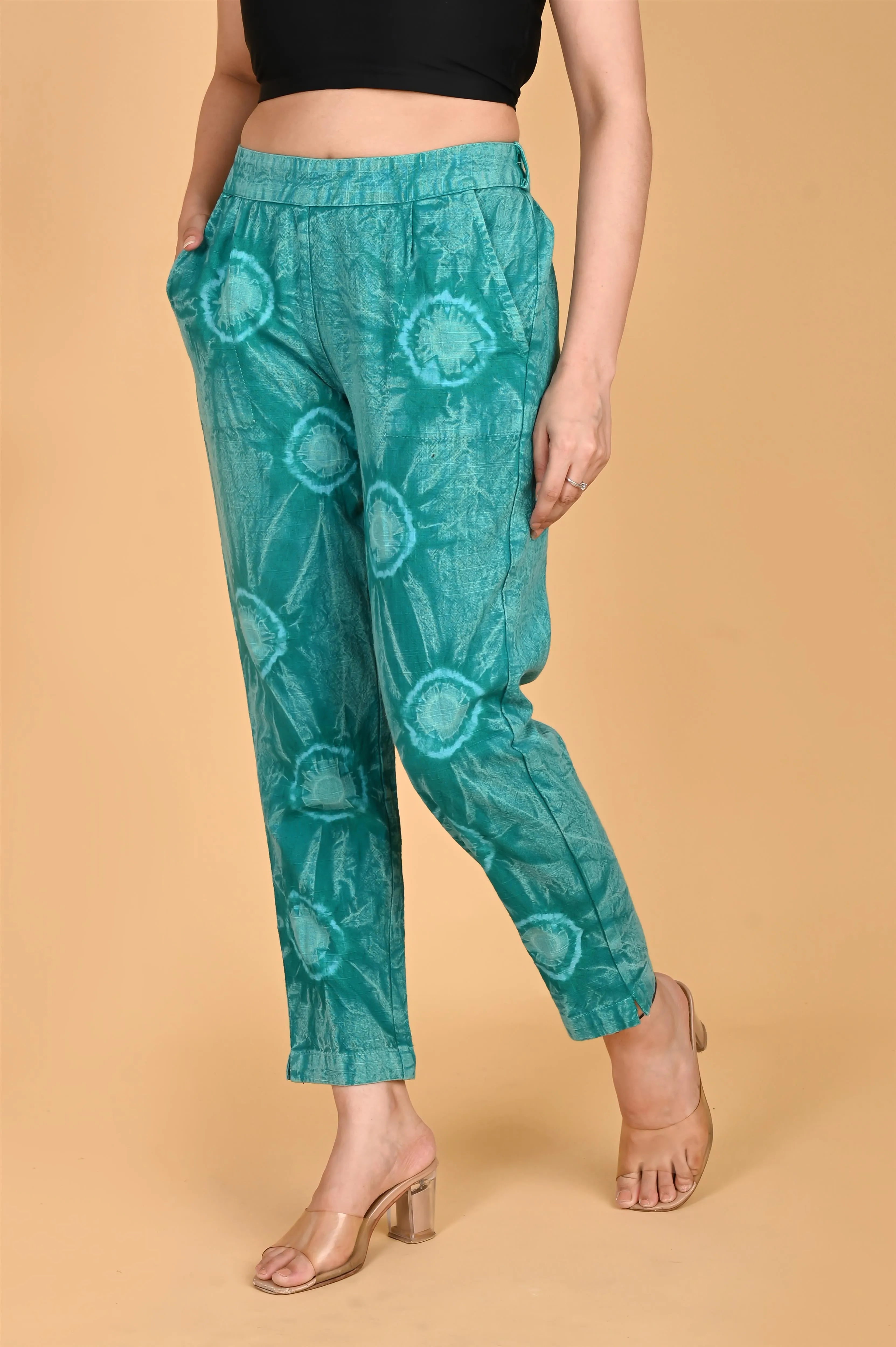 TURQUOISE BLUE BANDHEJ COTTON PANTS