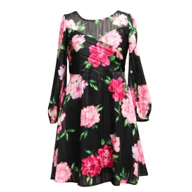 Tween Rose Print Chiffon A-Line Dress