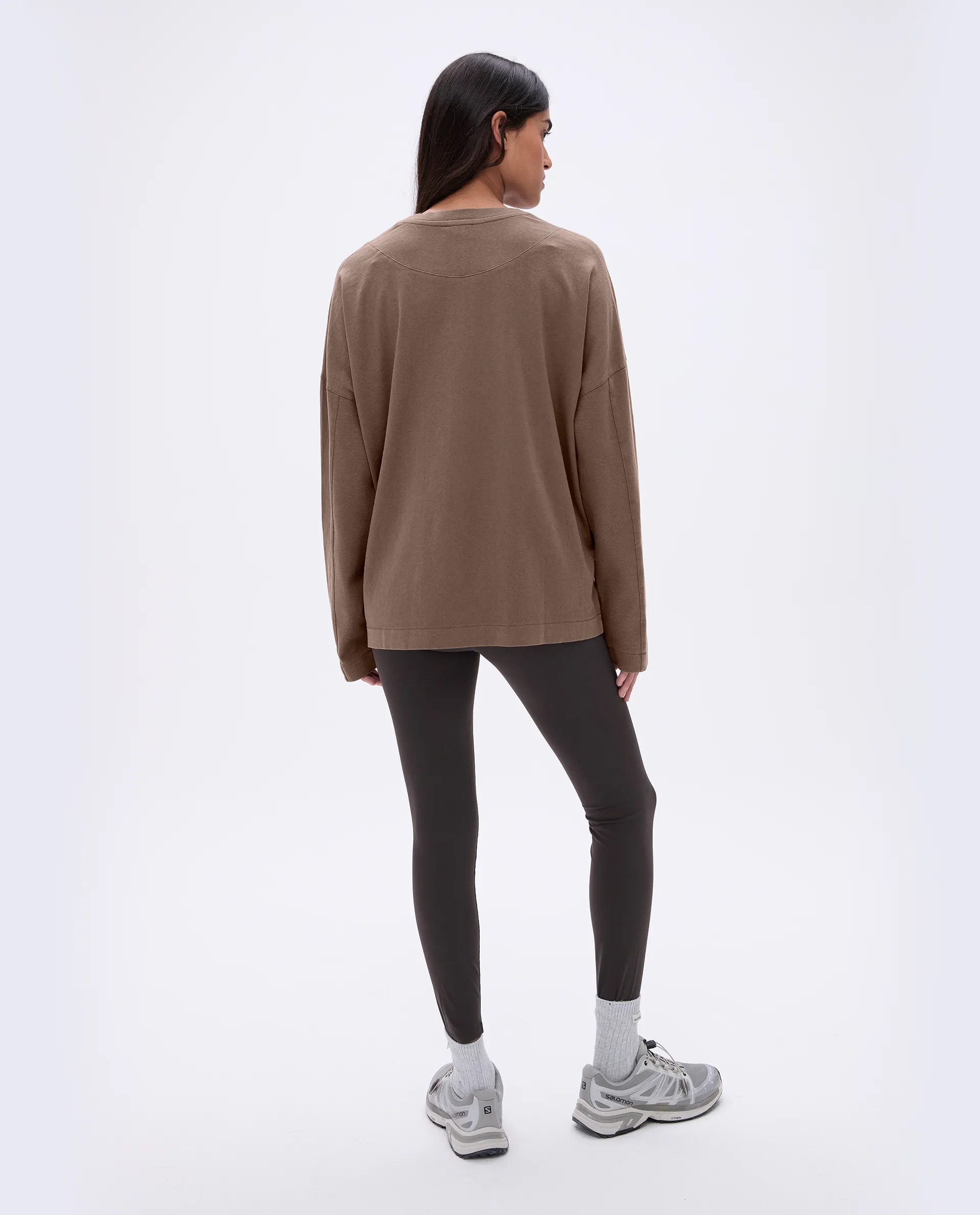Washed Long Sleeve Oversized T-shirt - Pebble Brown
