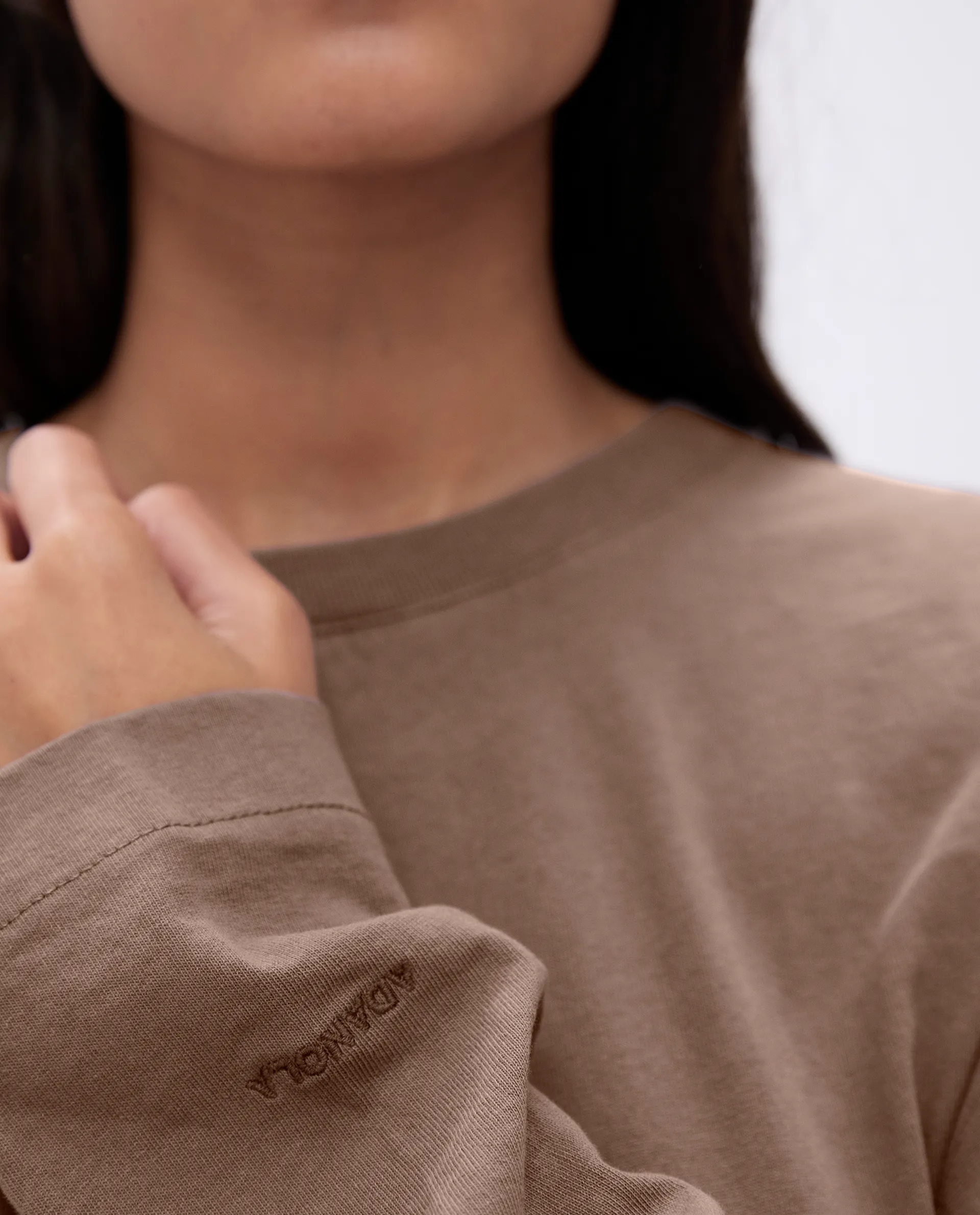 Washed Long Sleeve Oversized T-shirt - Pebble Brown