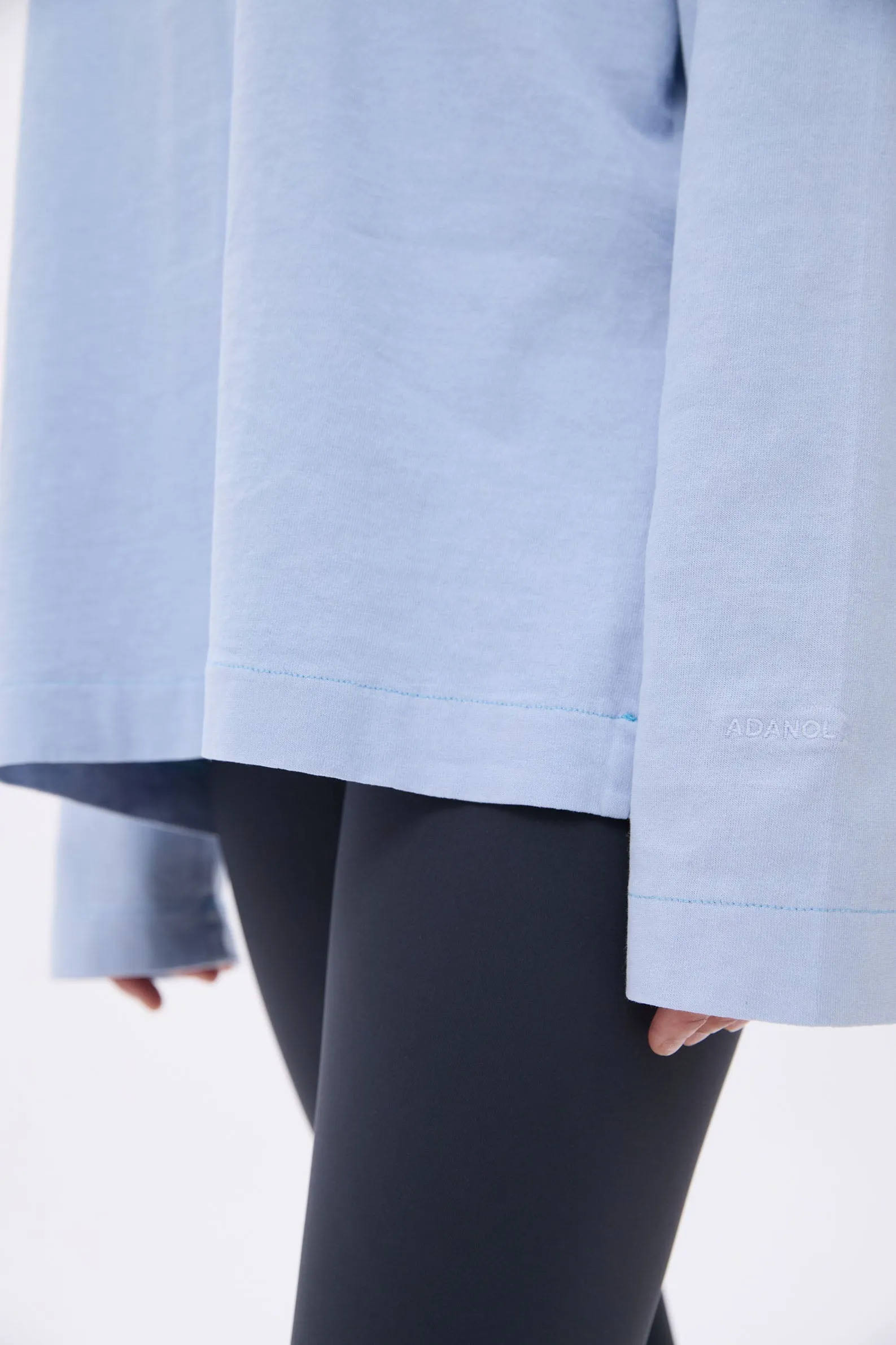 Washed Long Sleeve Oversized T-shirt - Powder Blue