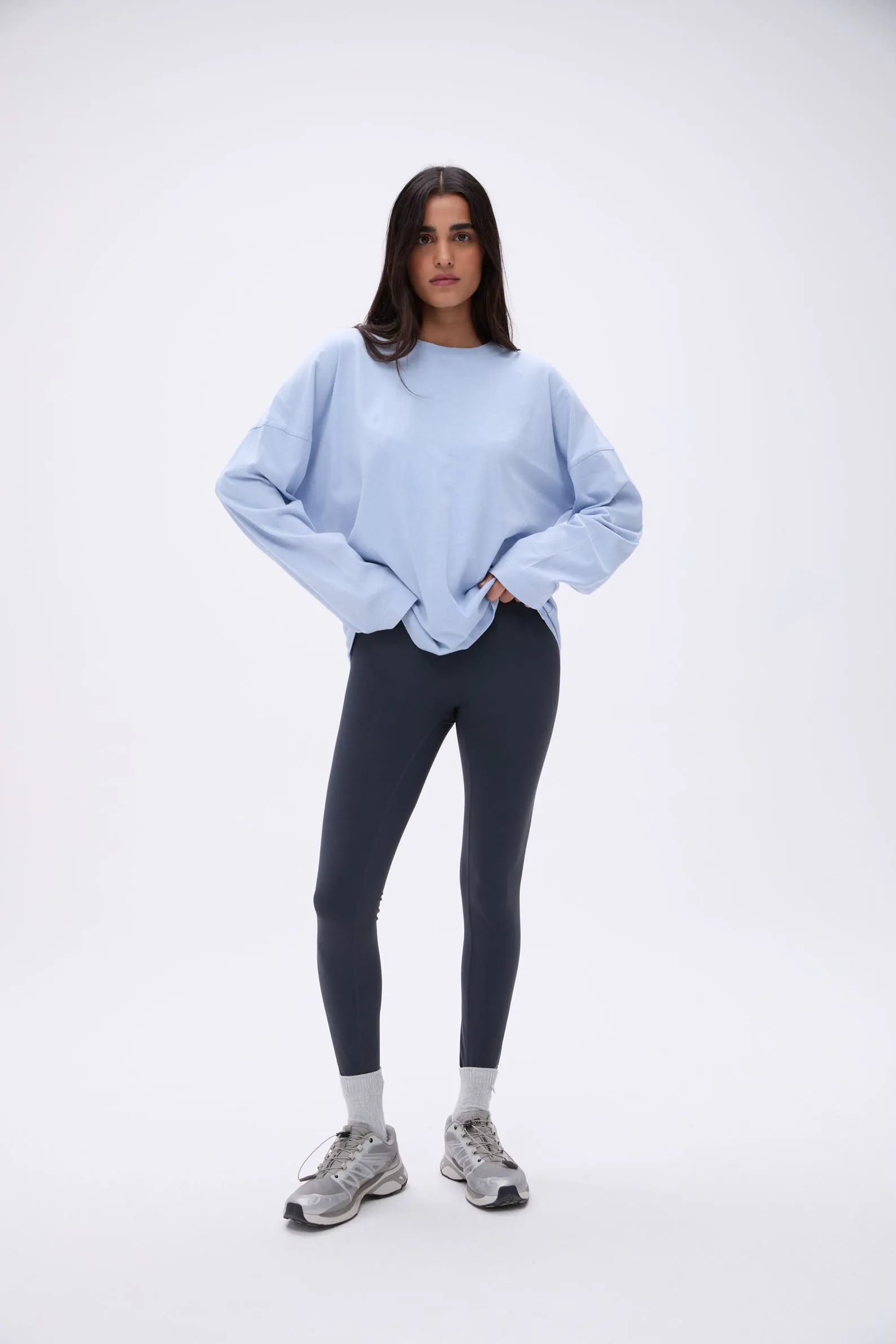 Washed Long Sleeve Oversized T-shirt - Powder Blue
