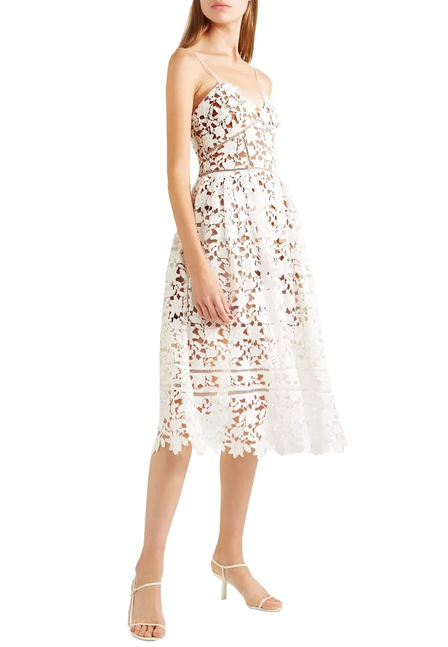 White Azalea Floral Lace Midi Dress (UK 8)