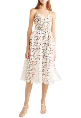 White Azalea Floral Lace Midi Dress (UK 8)