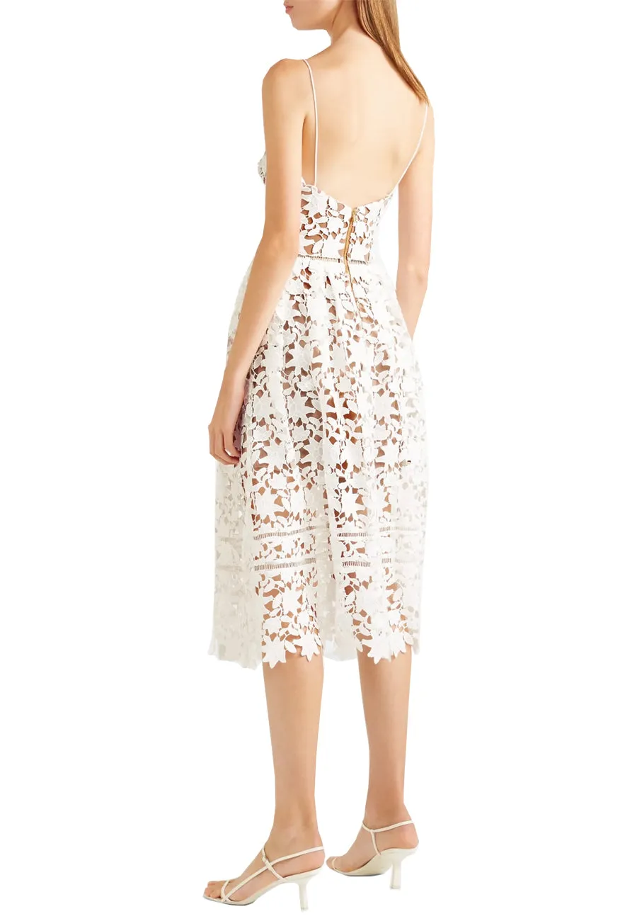White Azalea Floral Lace Midi Dress (UK 8)